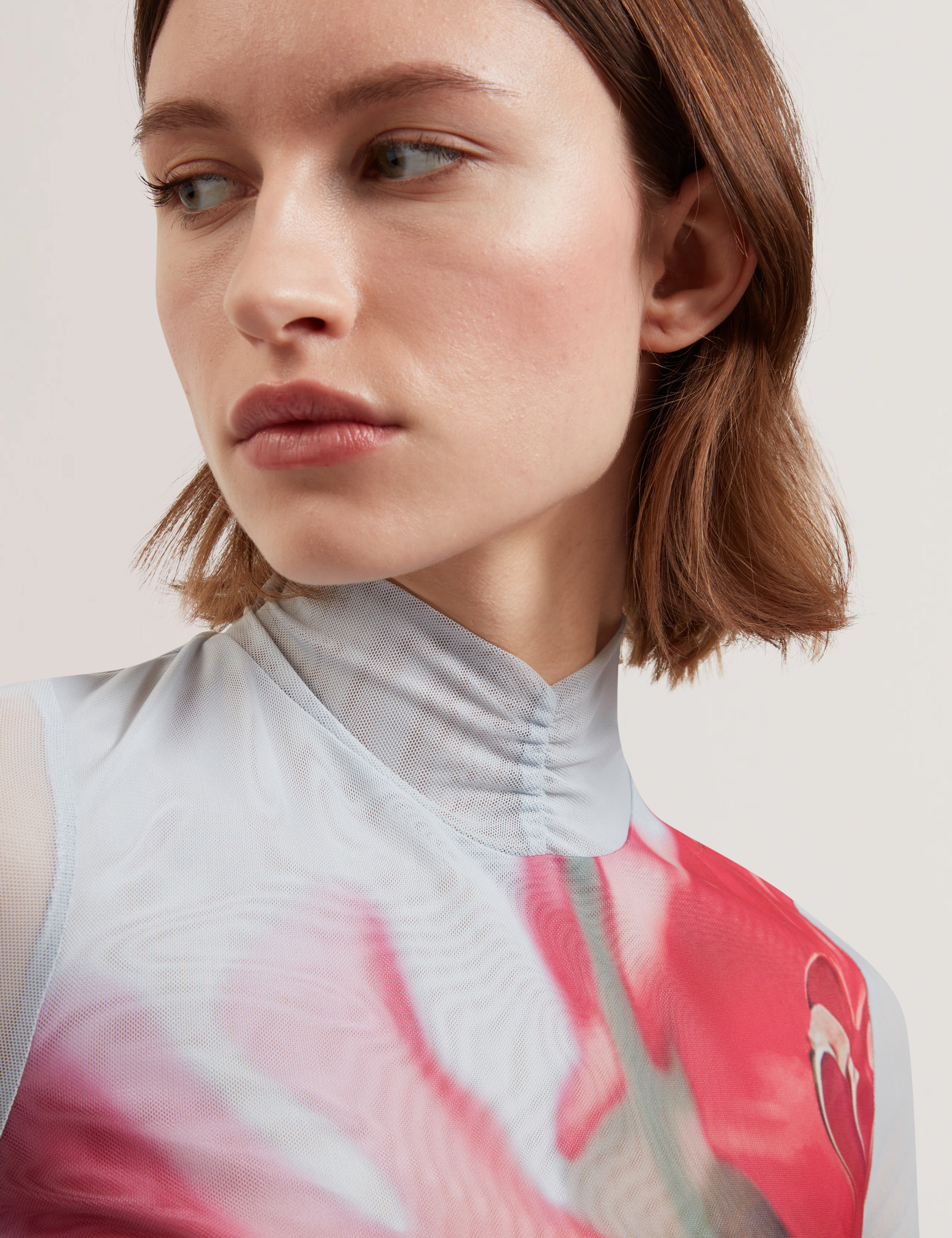 Pipya High Neck Mesh Printed Top Pl-Blue