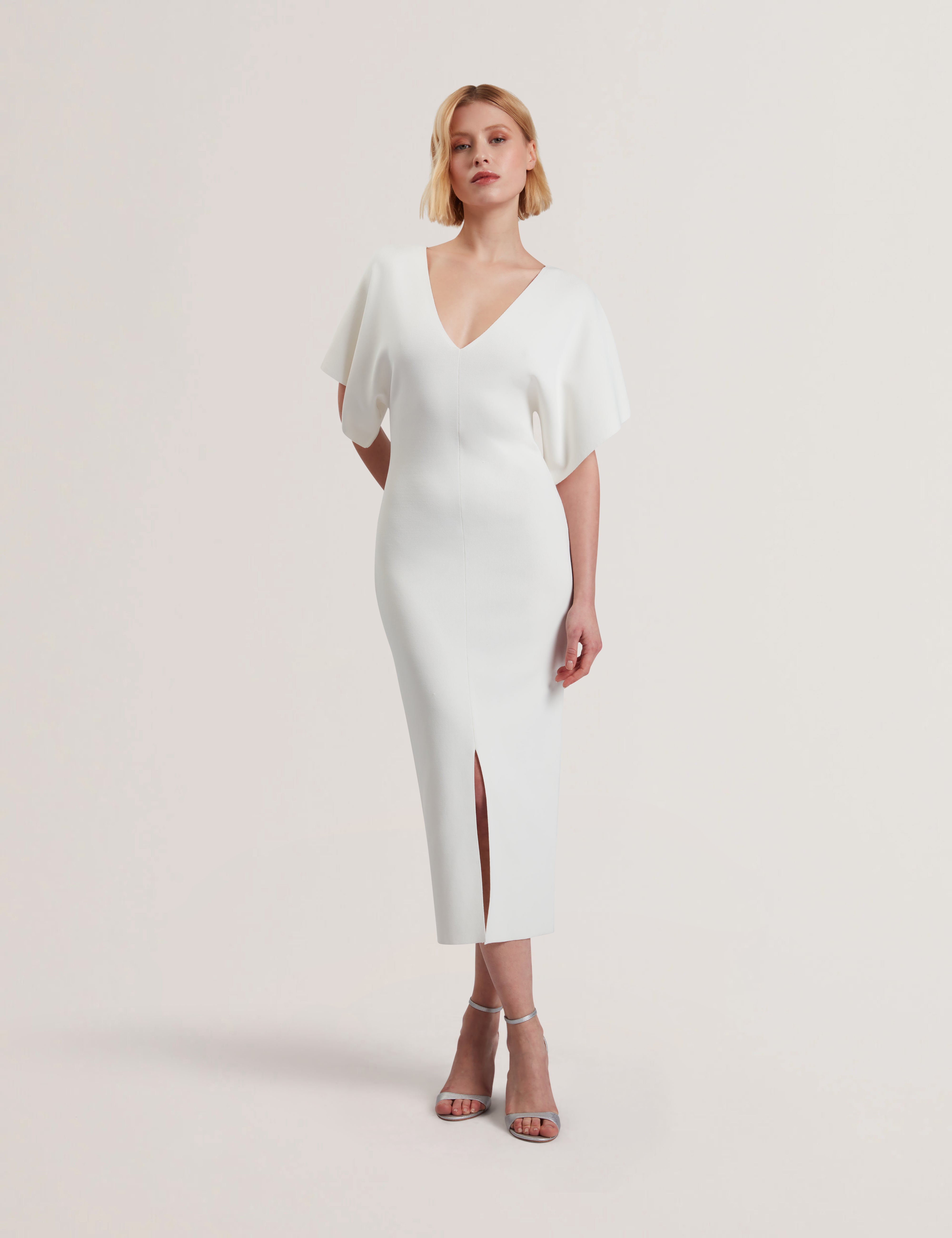 Shop Rebexxa V-Neck Knitted Midi Dress Ivory for Women Online - Ted Baker UAE Shop Rebexxa V-Neck Knitted Midi Dress Ivory for Women Online - Ted Baker UAE