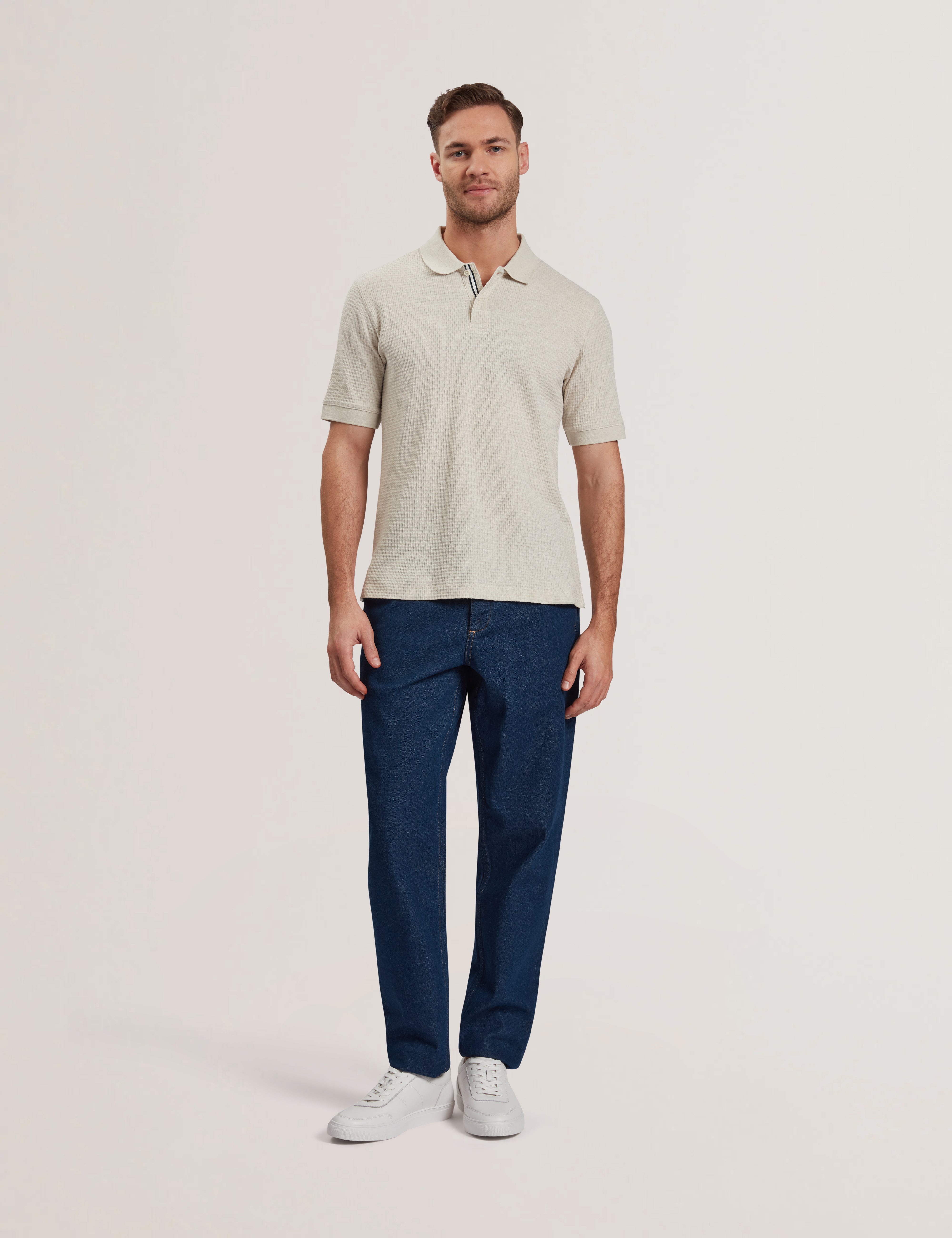 Redman Short Sleeve Regular Textured Polo Ecru