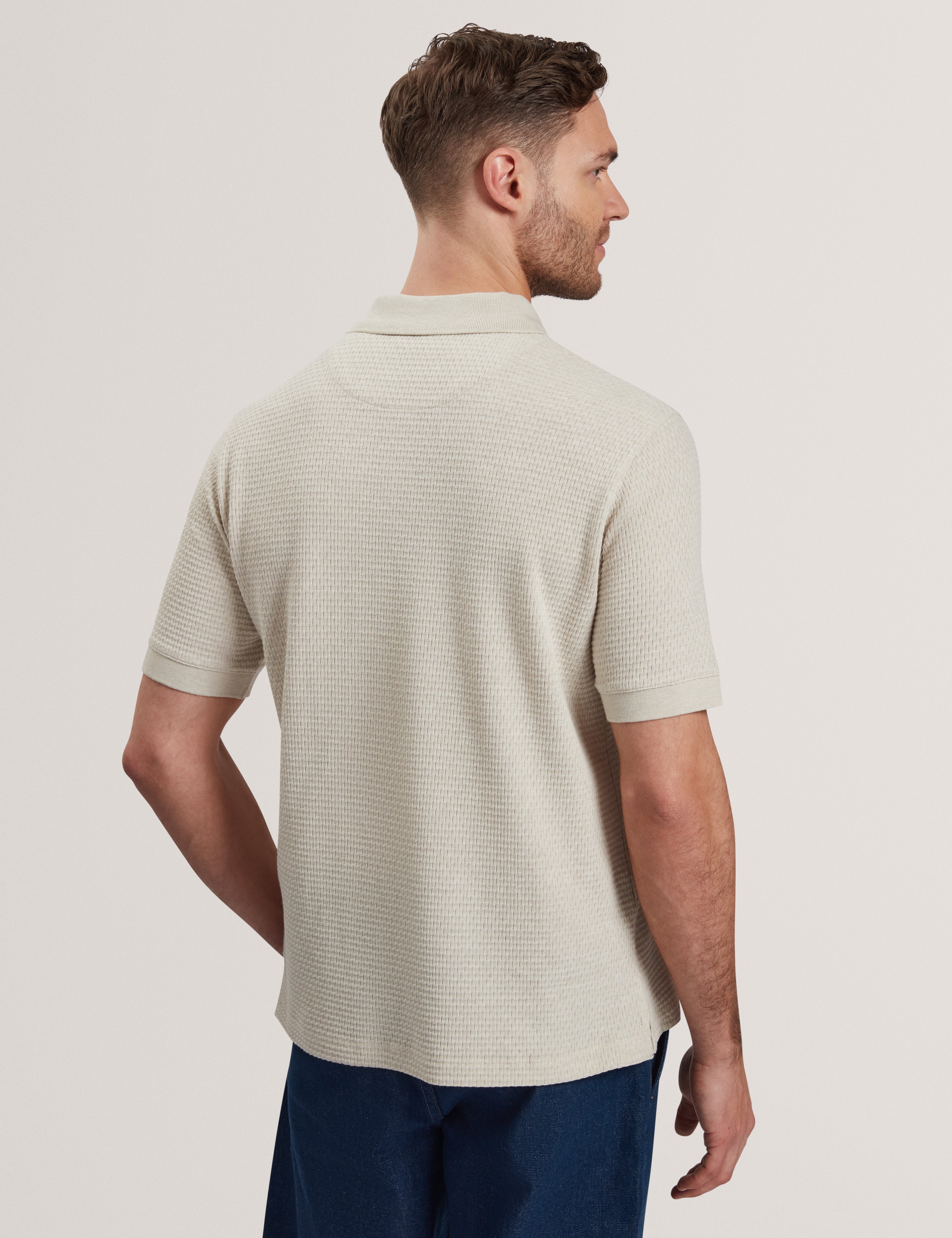 Redman Short Sleeve Regular Textured Polo Ecru