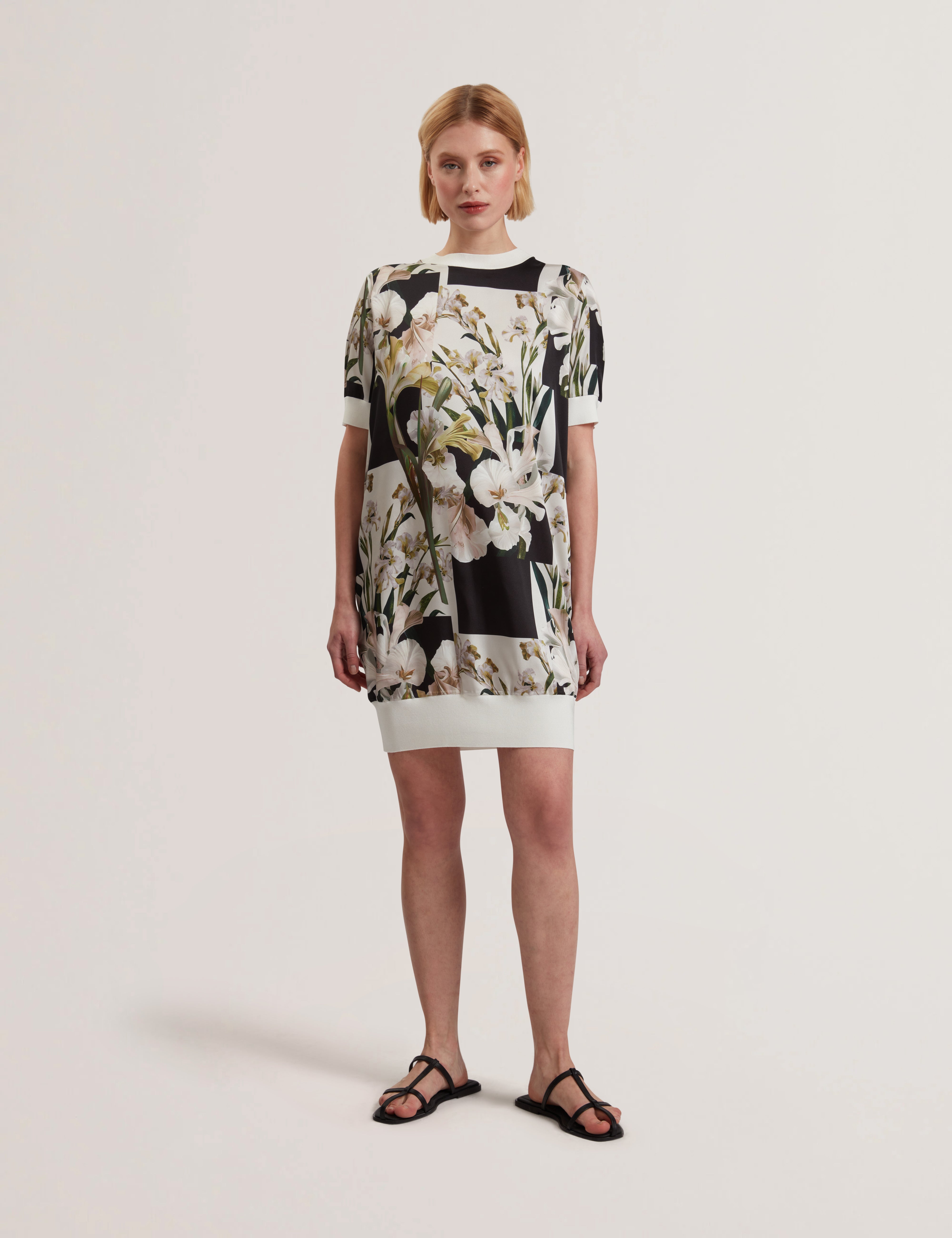 Roneea Printed Woven Front Boxy Dress Ivory
