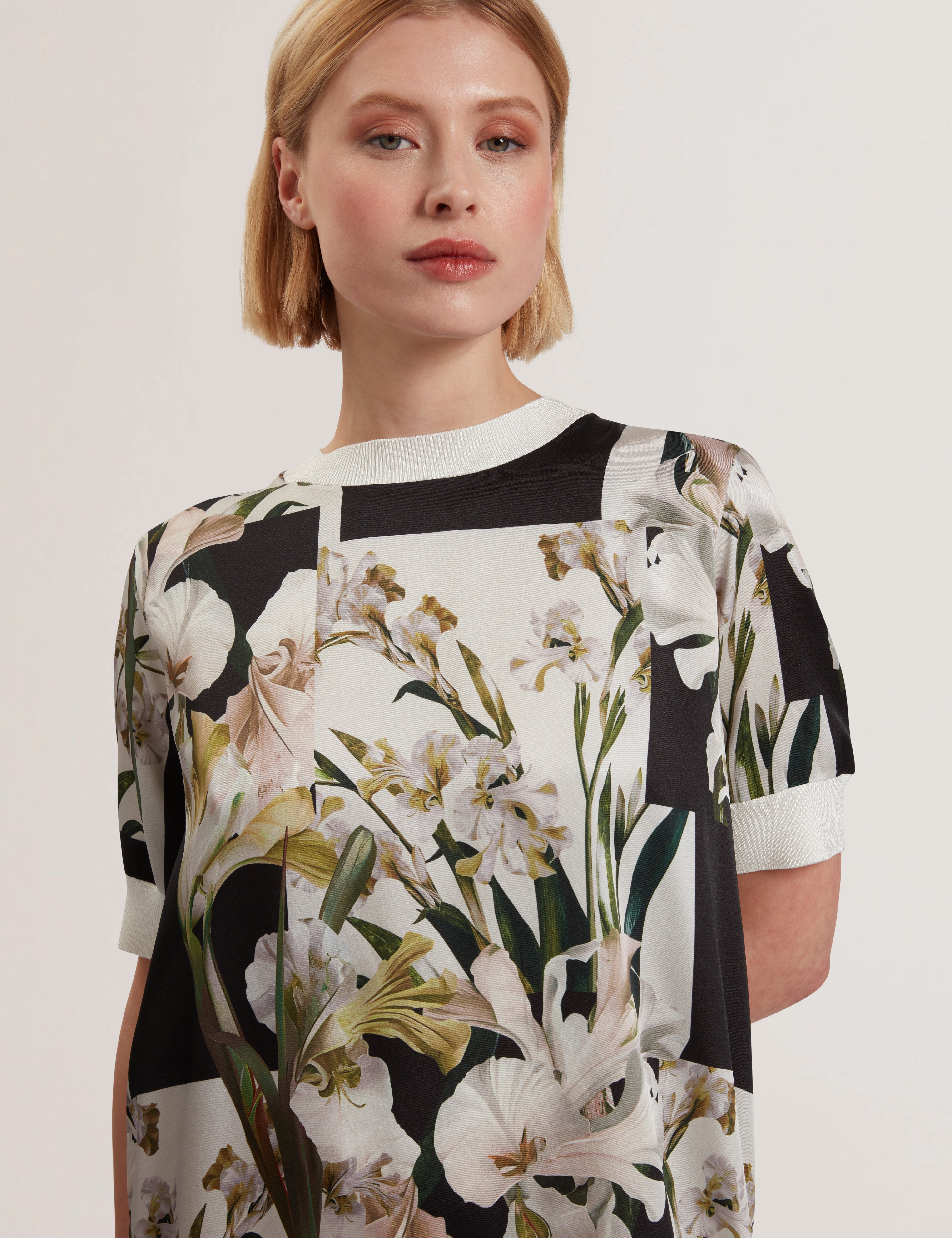 Roneea Printed Woven Front Boxy Dress Ivory