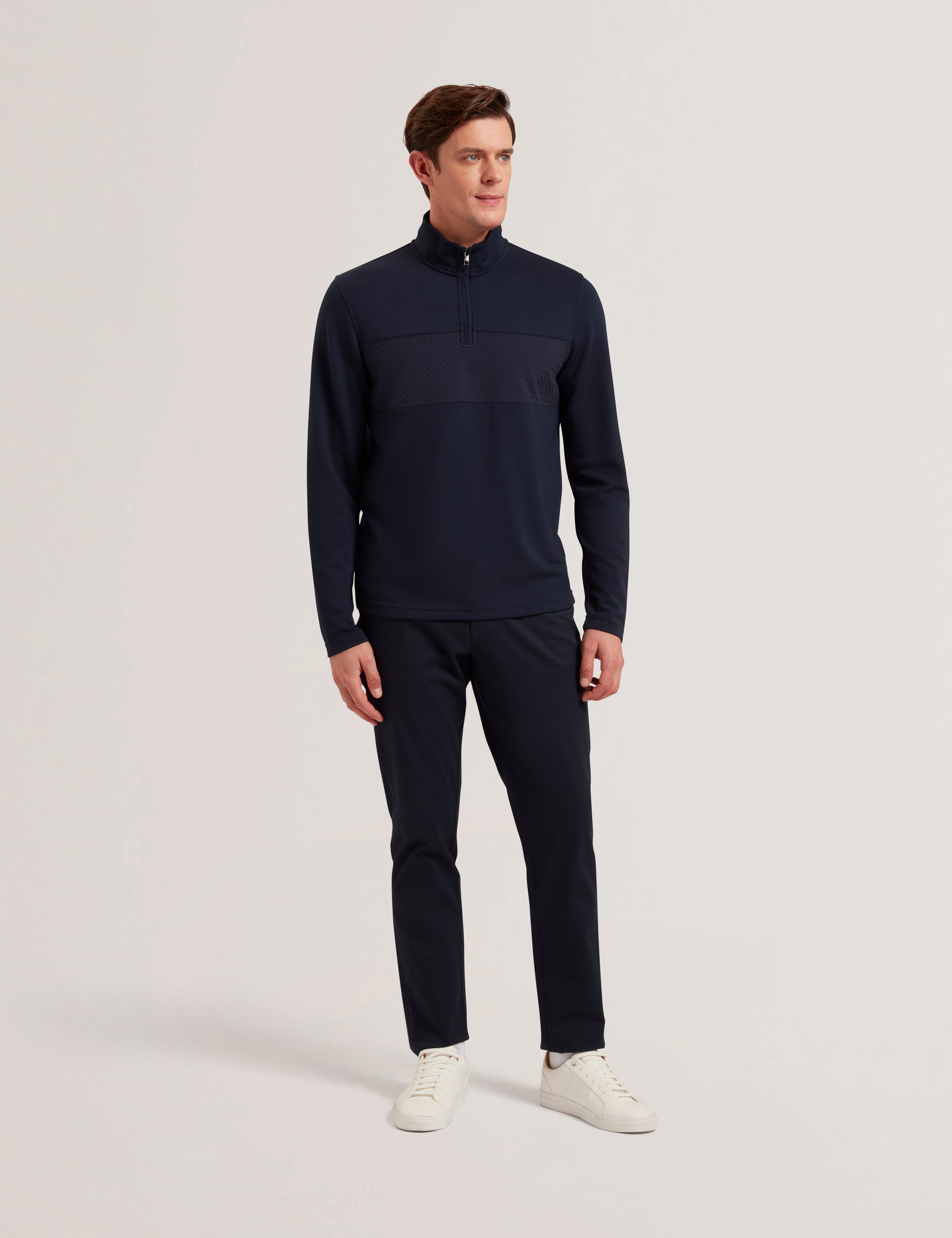 Simonea Long Sleeve Regular Herringbone Half-Zip Navy