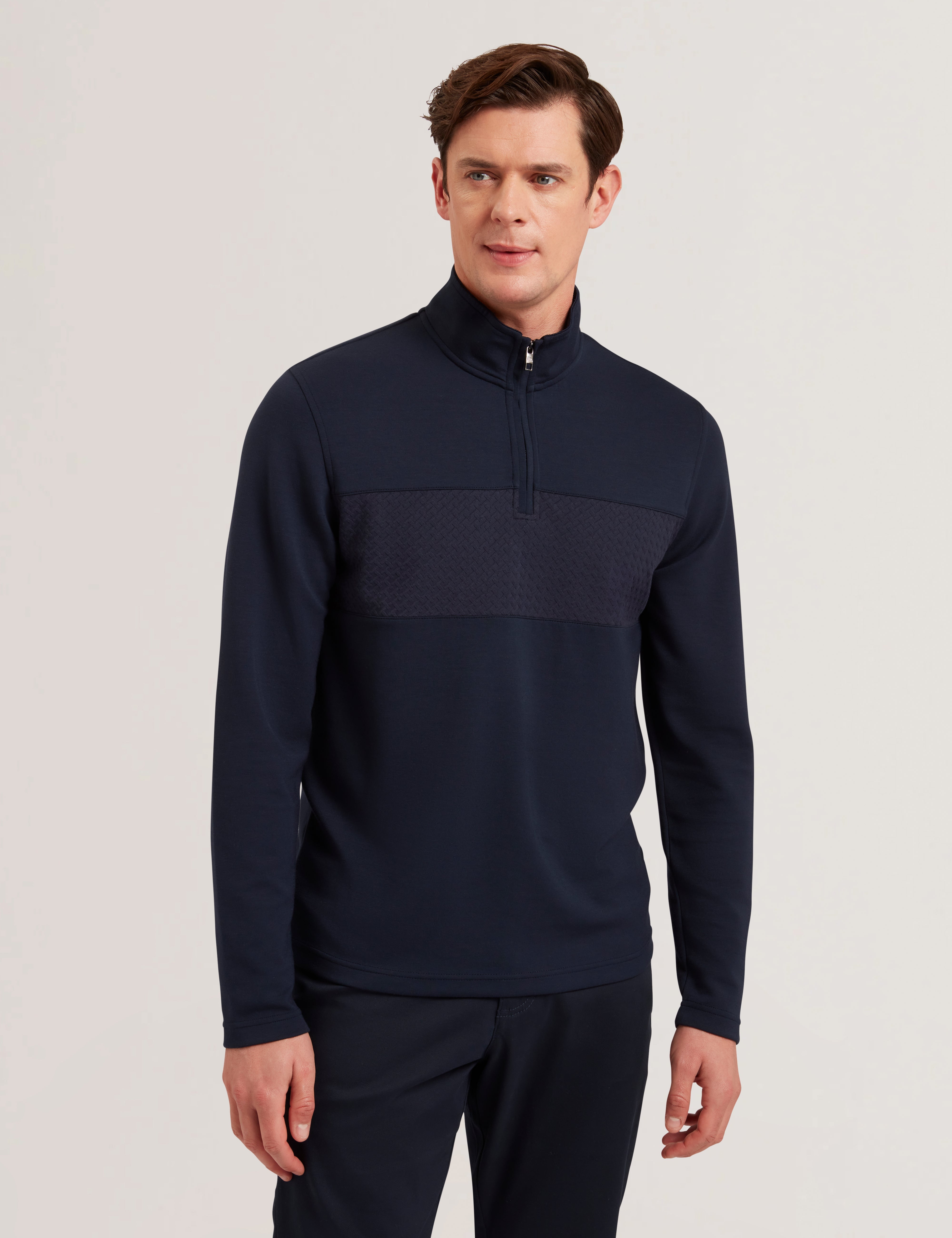 Simonea Long Sleeve Regular Herringbone Half-Zip Navy