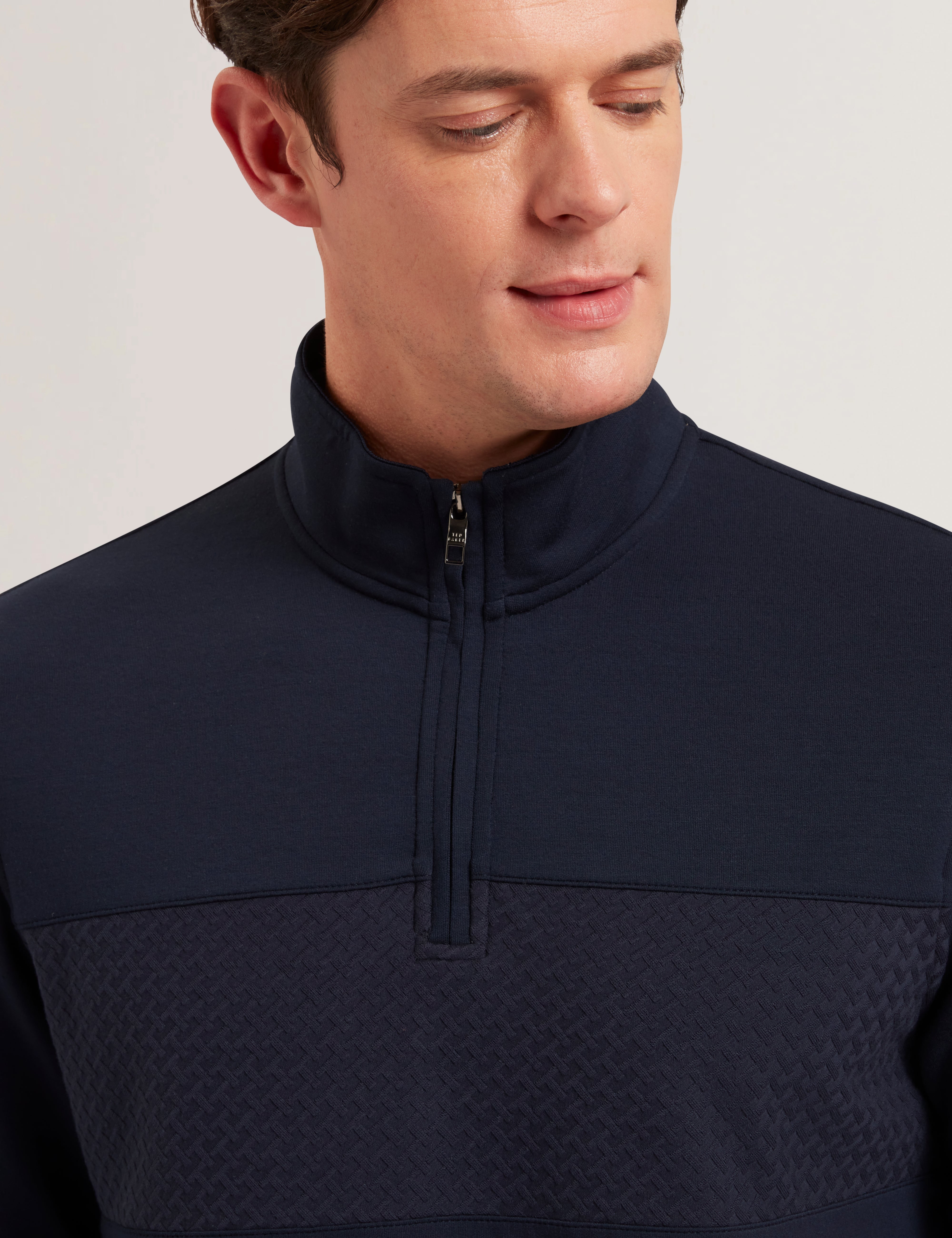 Simonea Long Sleeve Regular Herringbone Half-Zip Navy