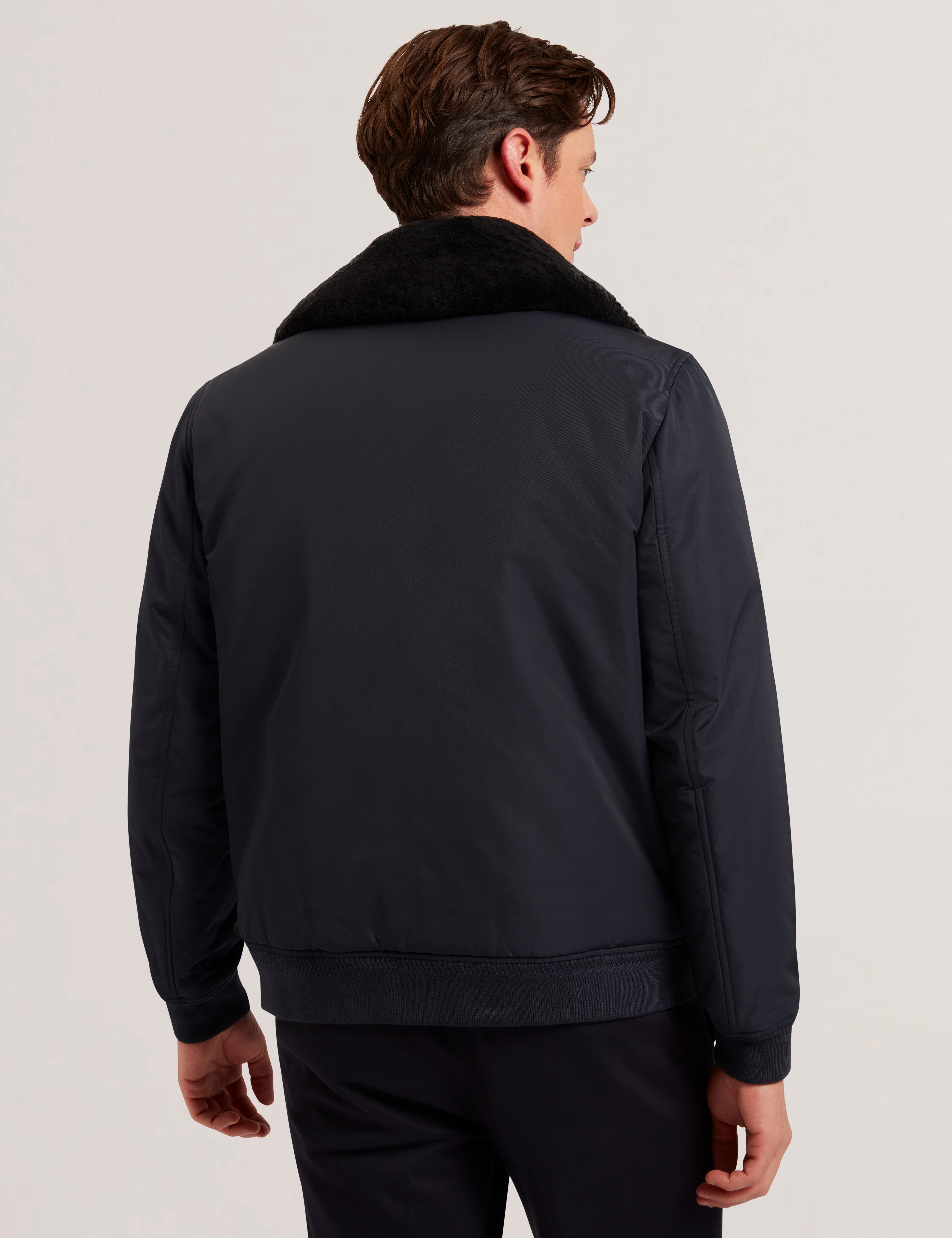 Avitore Bomber Removable Shearling Collar Navy