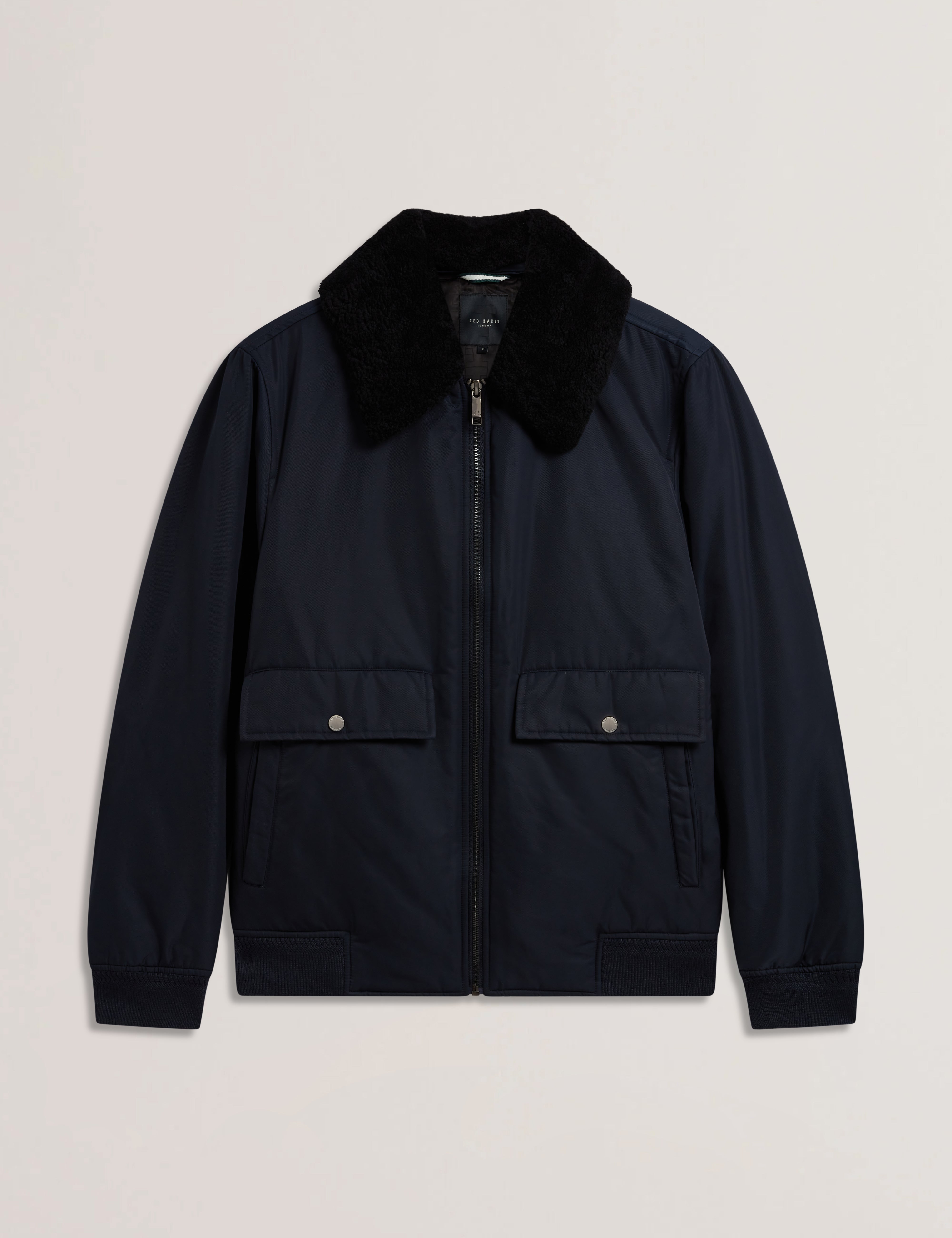 Avitore Bomber Removable Shearling Collar Navy