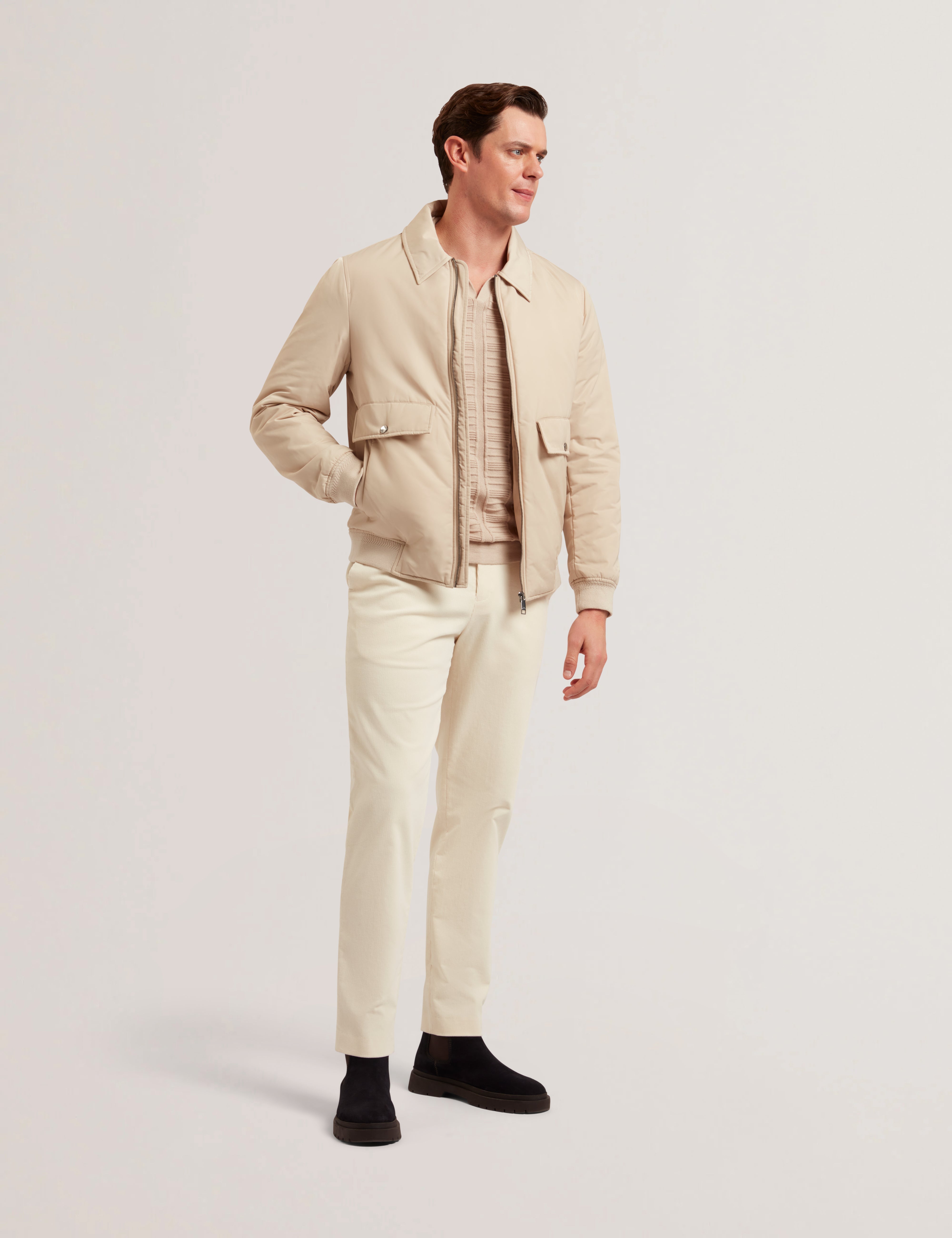 Avitore Bomber Removable Shearling Collar Taupe