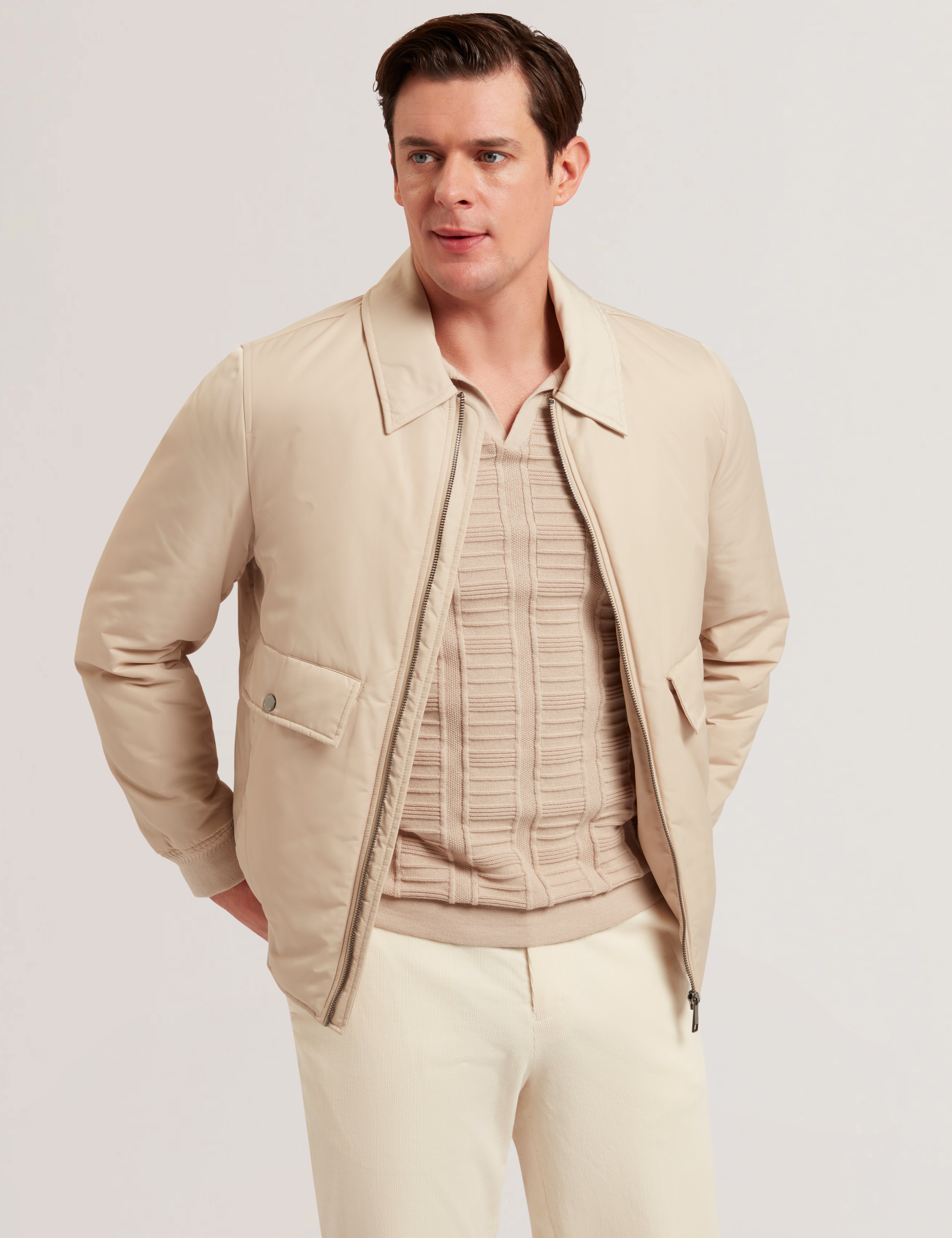 Avitore Bomber Removable Shearling Collar Taupe