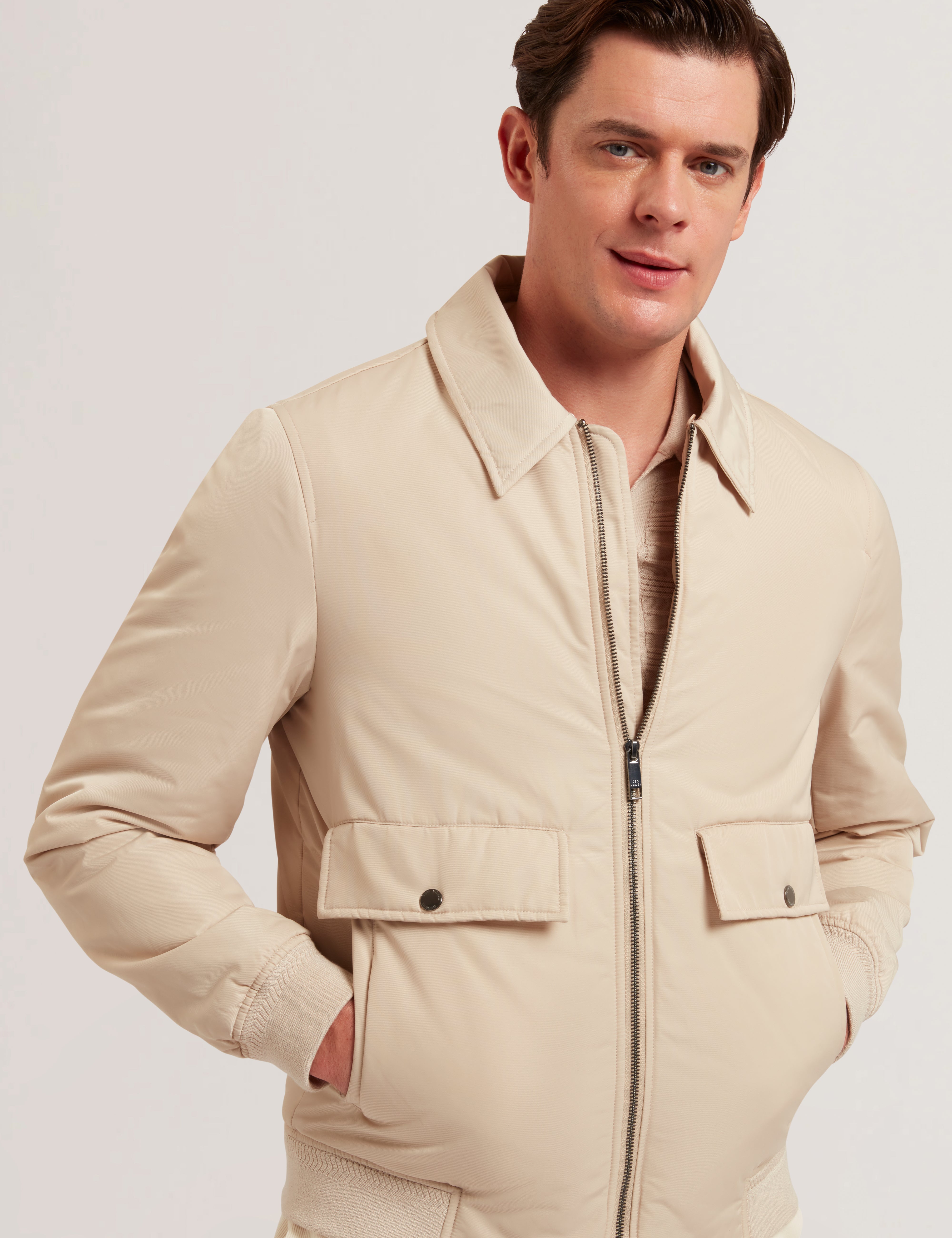 Avitore Bomber Removable Shearling Collar Taupe