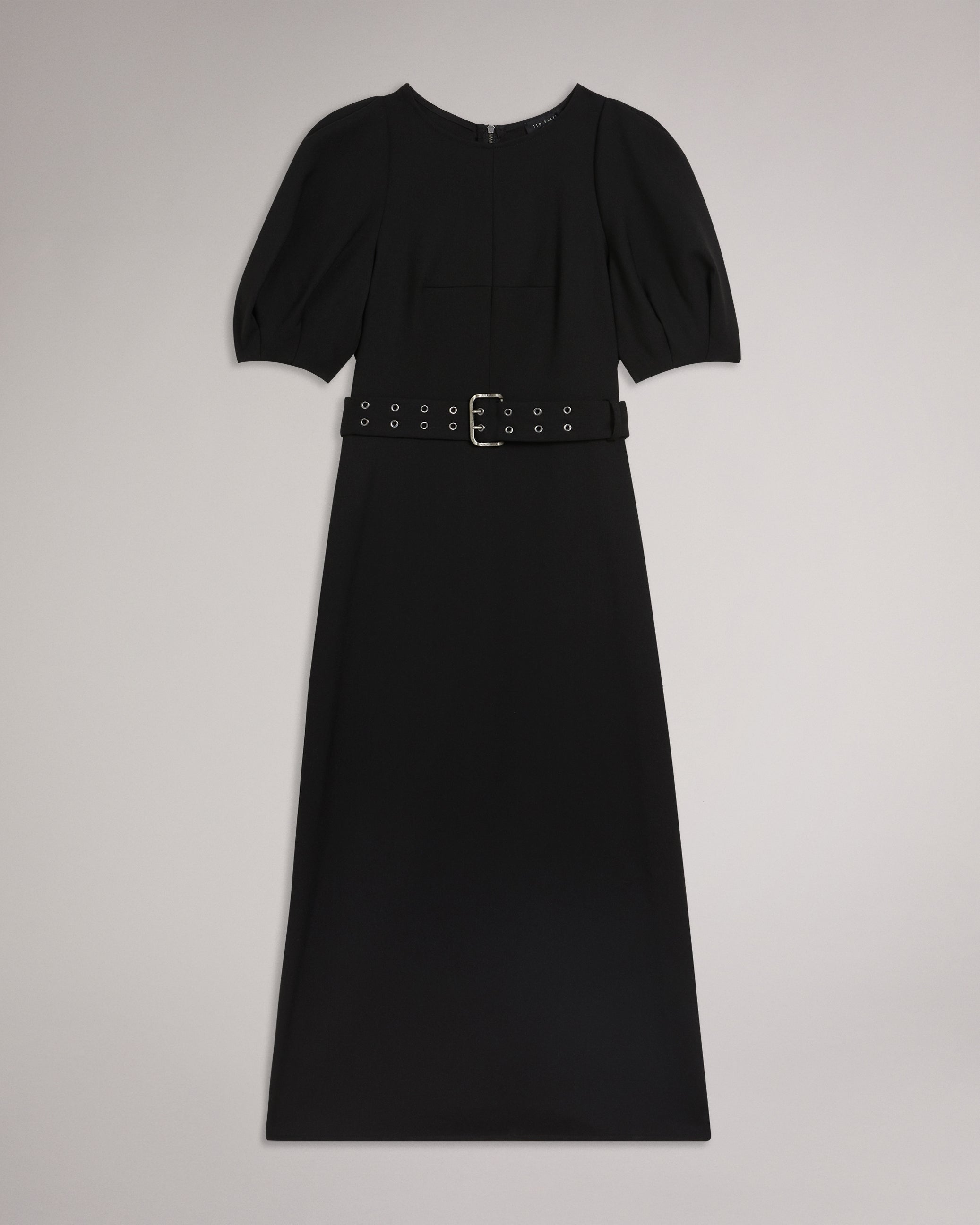 Gabyela Puff Sleeve Midi Dress With Belt Black