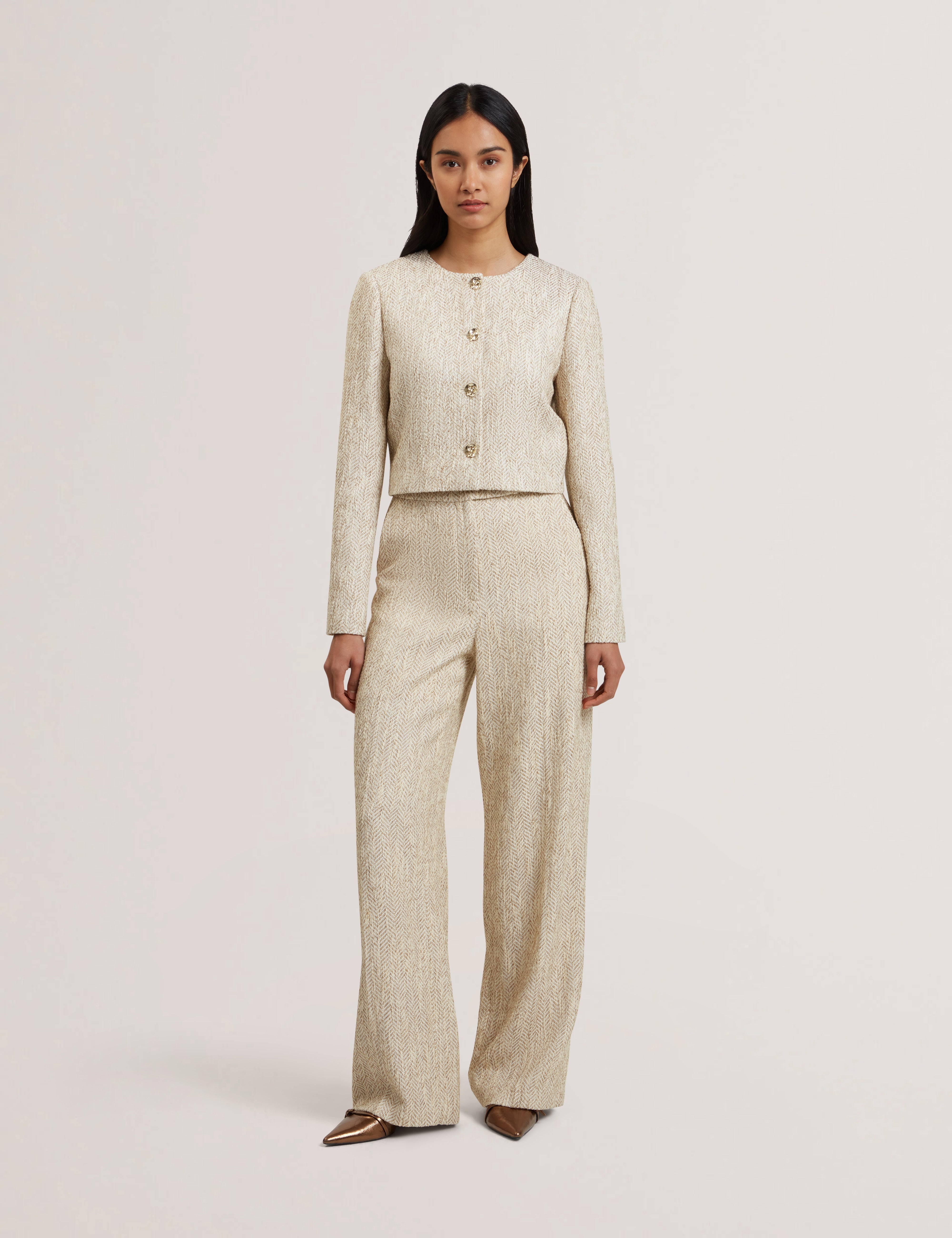 Vulpat Tailored Boucle Wide Leg Trouser Ivory