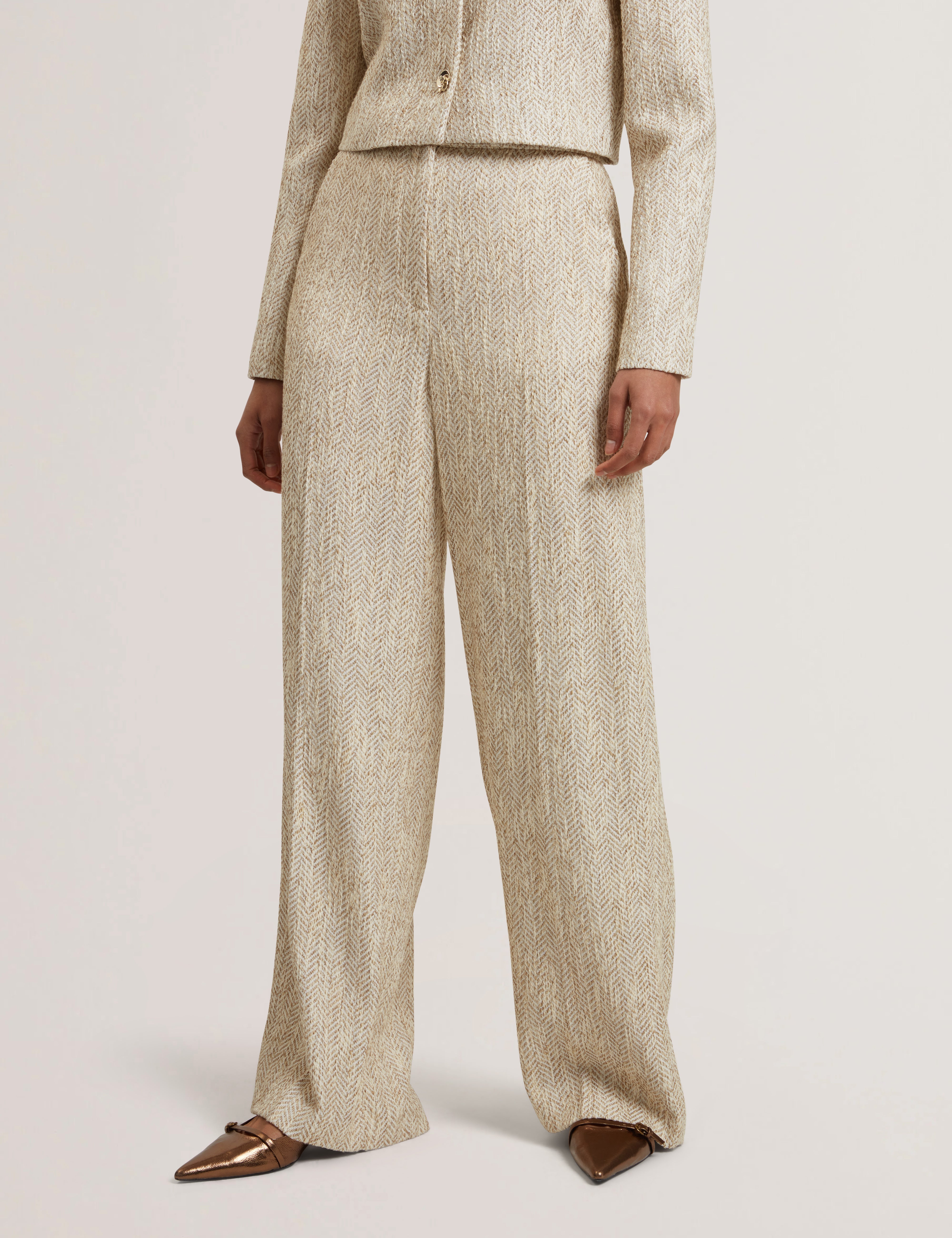 Vulpat Tailored Boucle Wide Leg Trouser Ivory