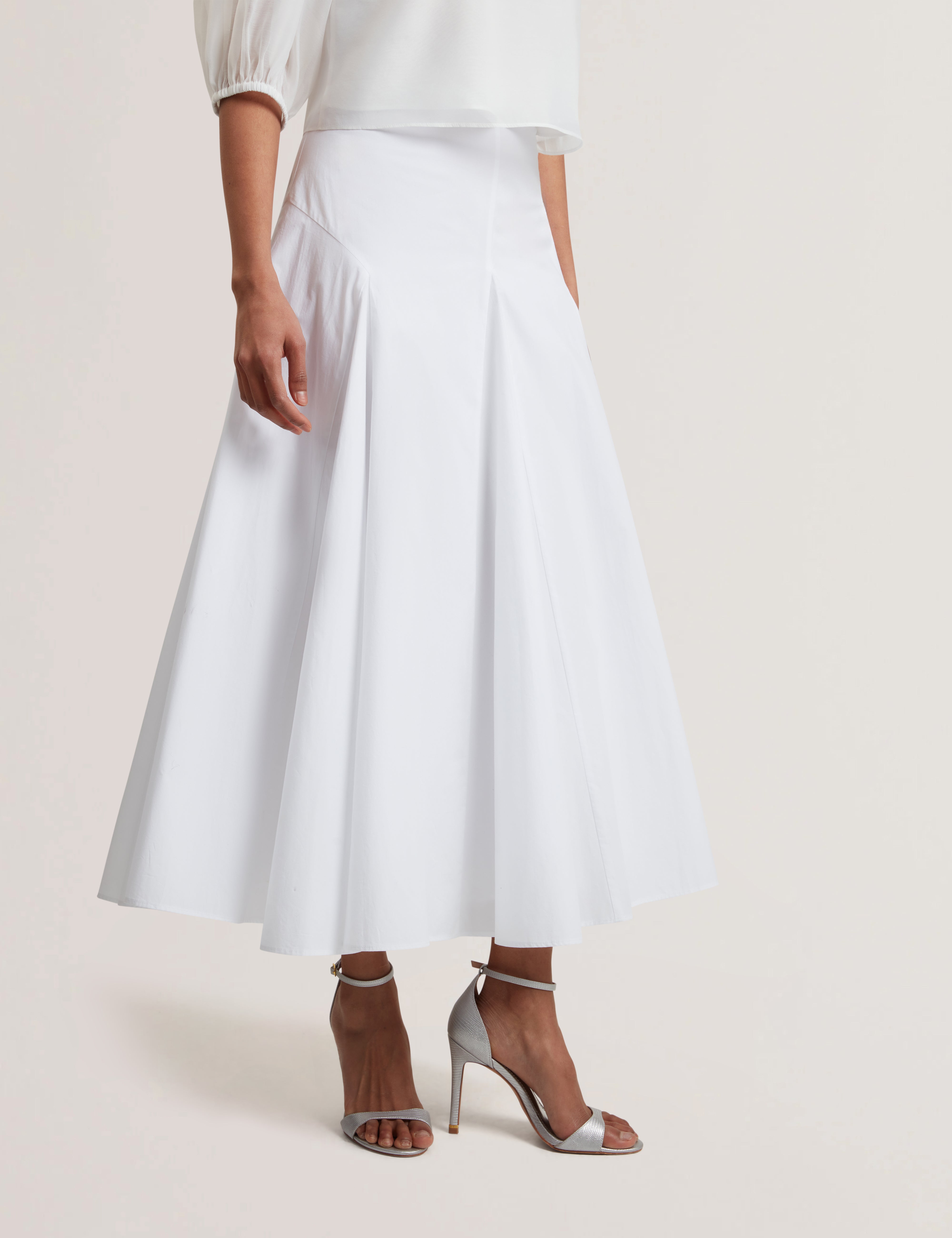 Shop Zanzah Cotton Poplin Midi Skirt White for Women Online Ted