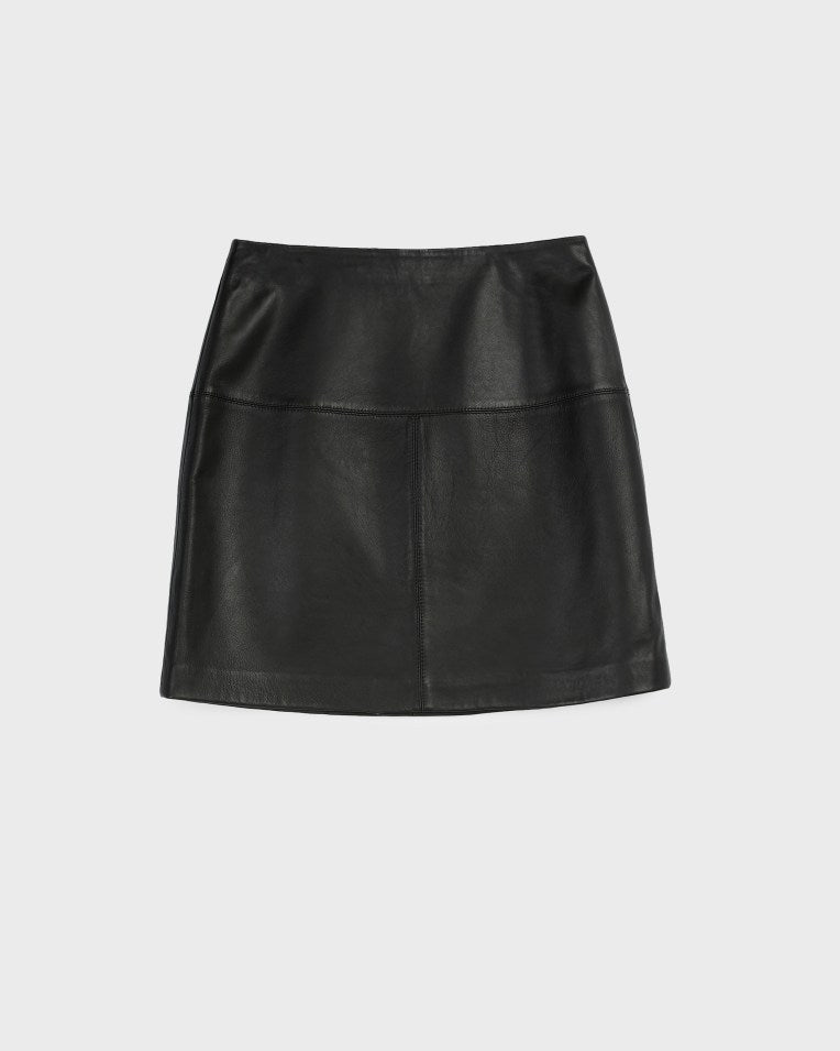 Valiat A-Line Leather Mini Skirt Black