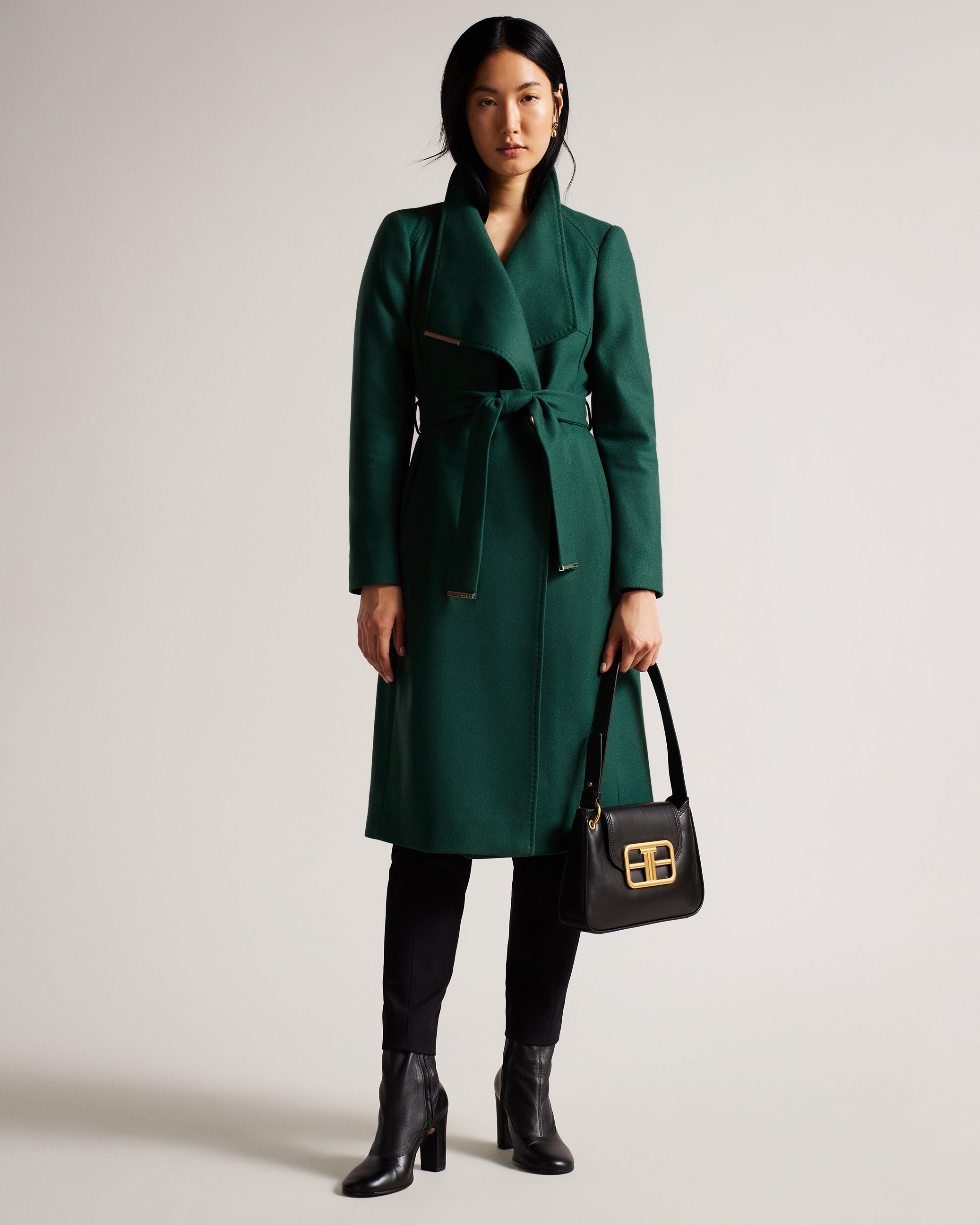 Rose Mid Length Wool Wrap Coat Dk-Green