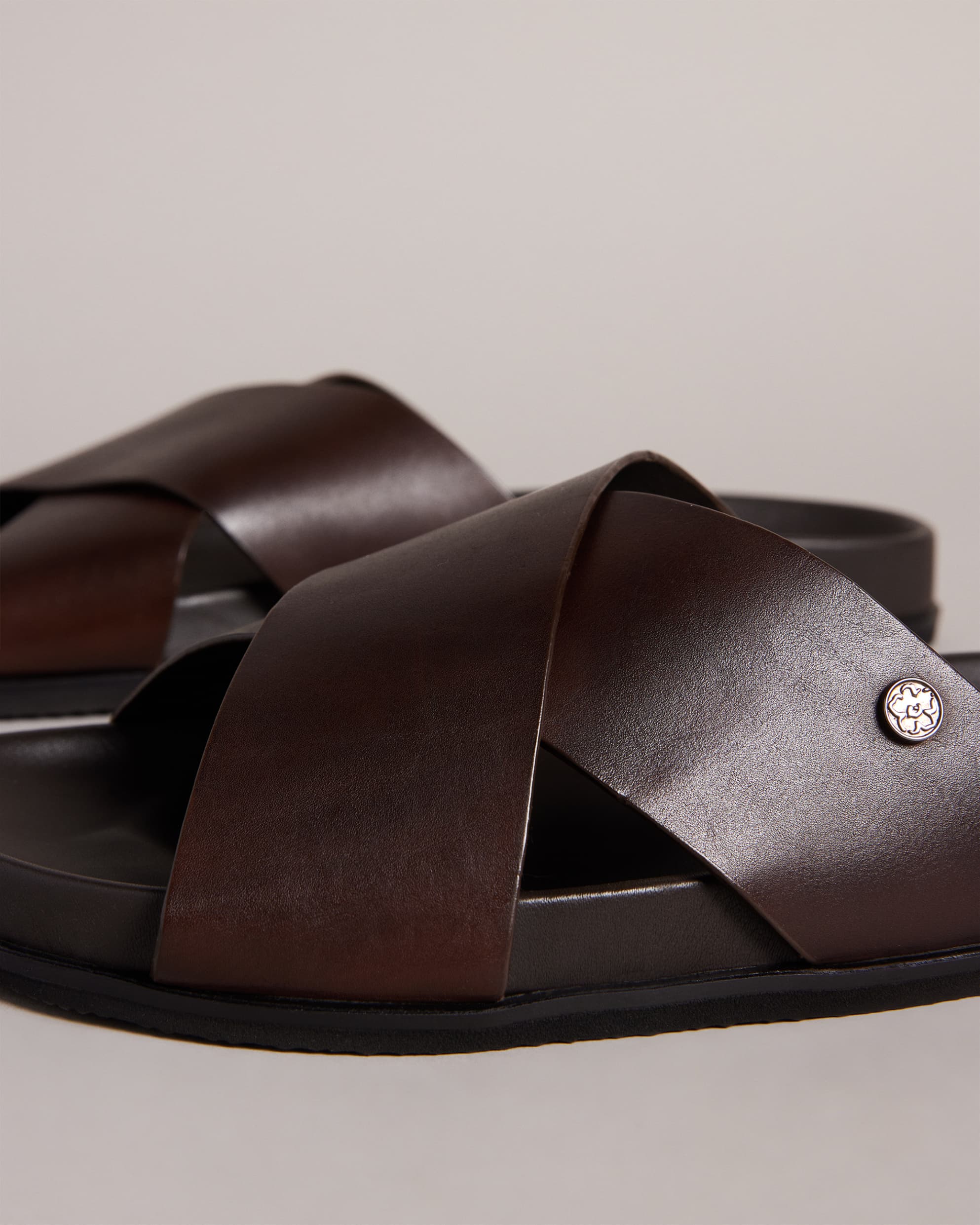 Oscarr Leather Strap Sandals Brown