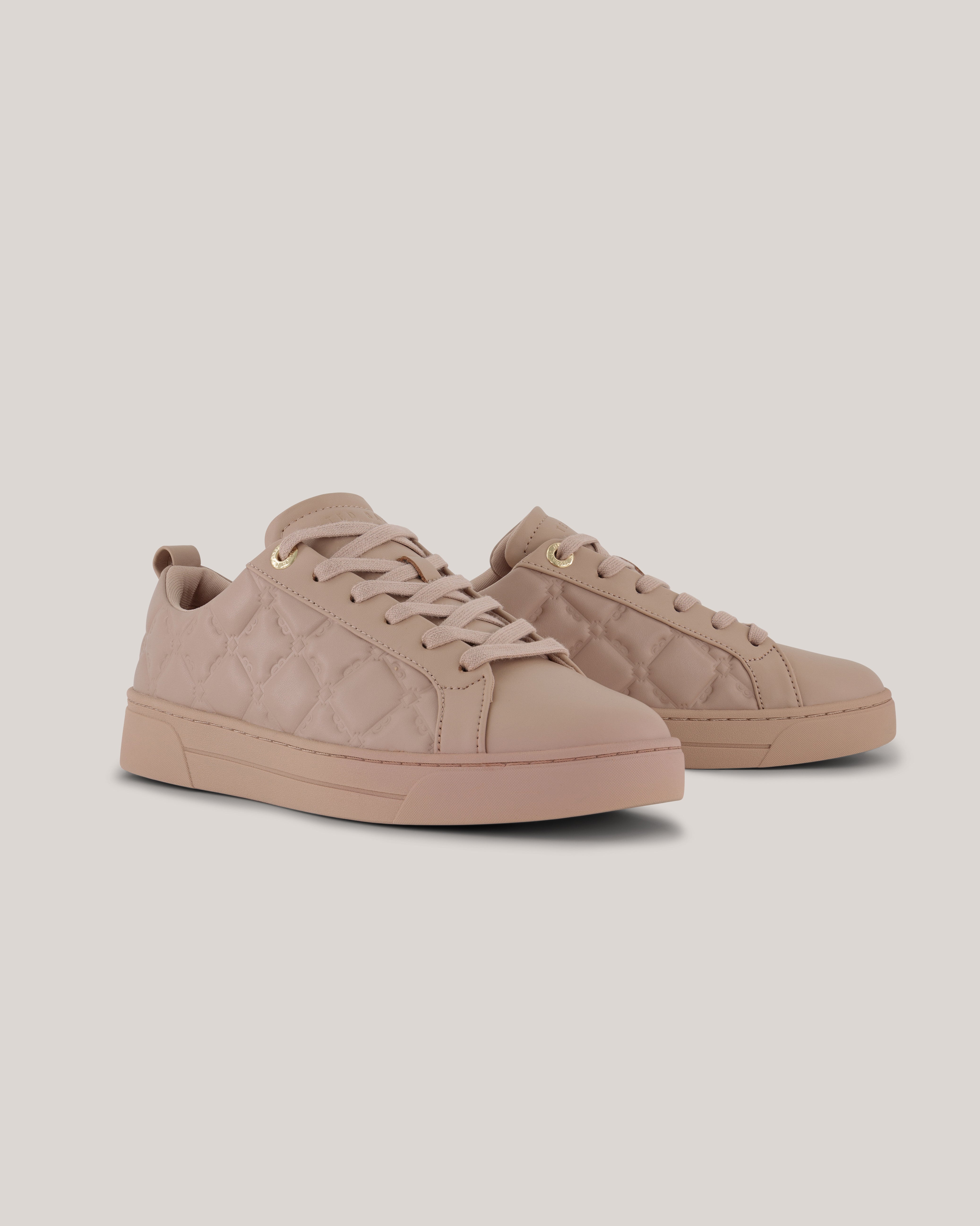 Madissn Embossed Leather Trainer Beige