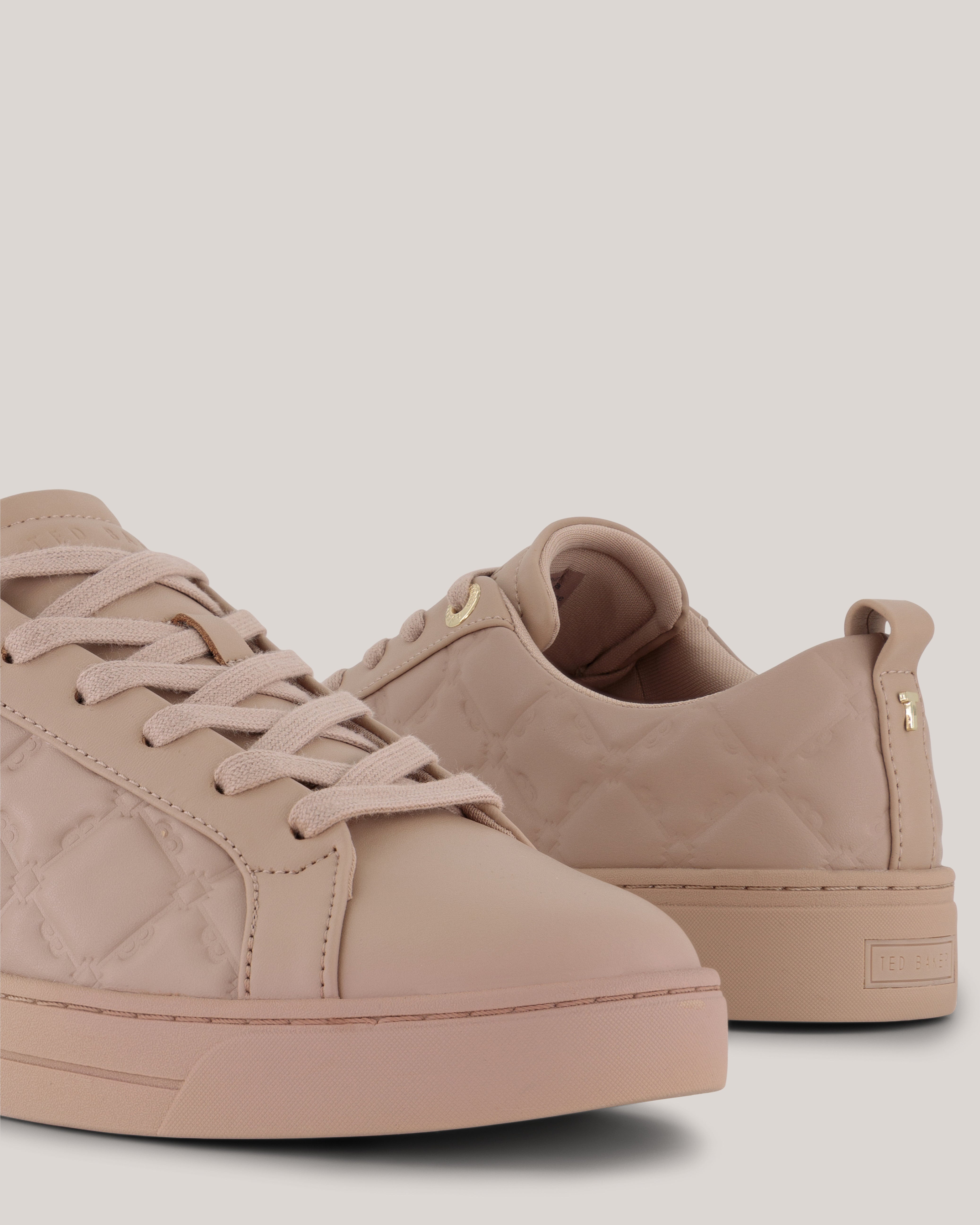 Madissn Embossed Leather Trainer Beige