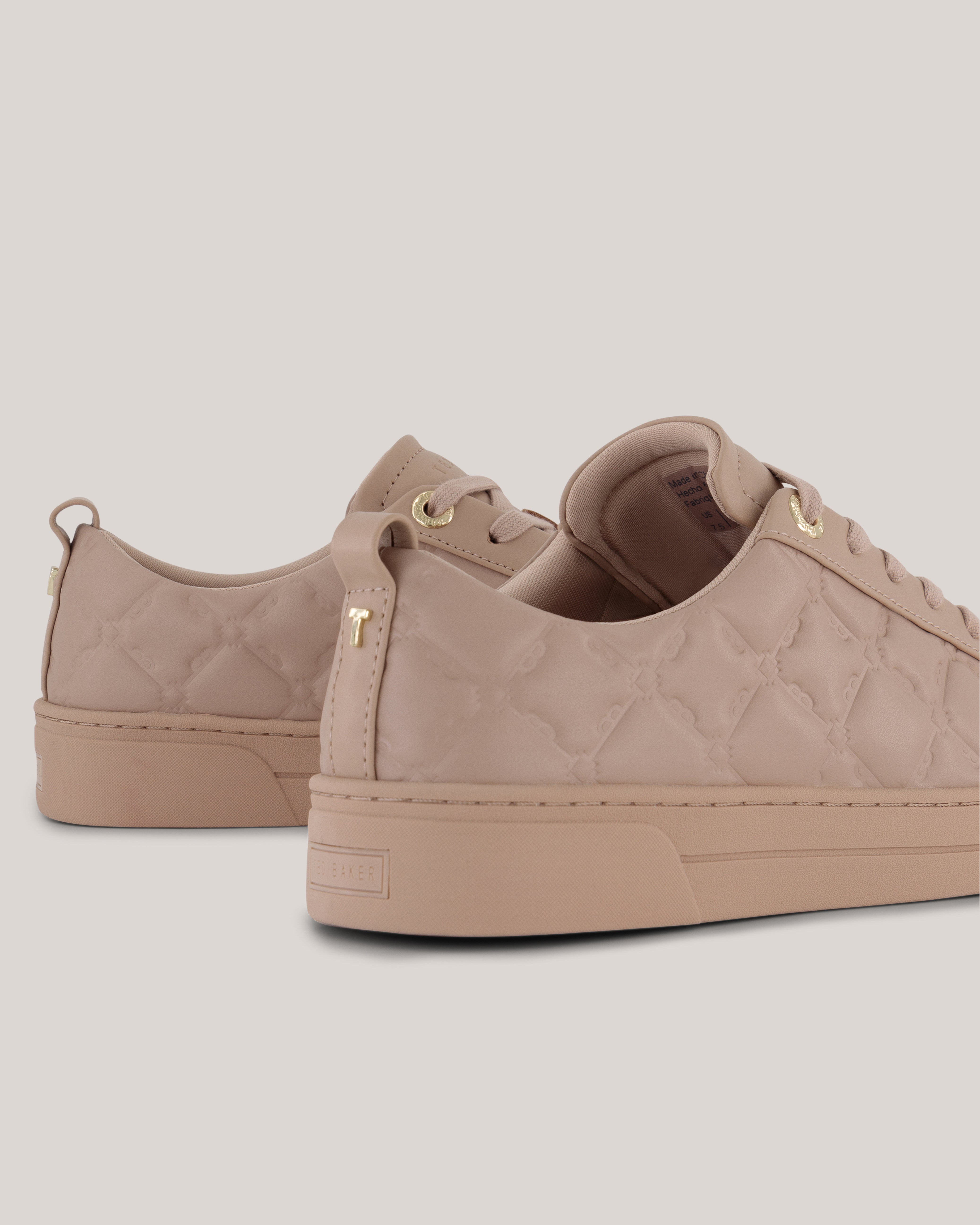 Madissn Embossed Leather Trainer Beige