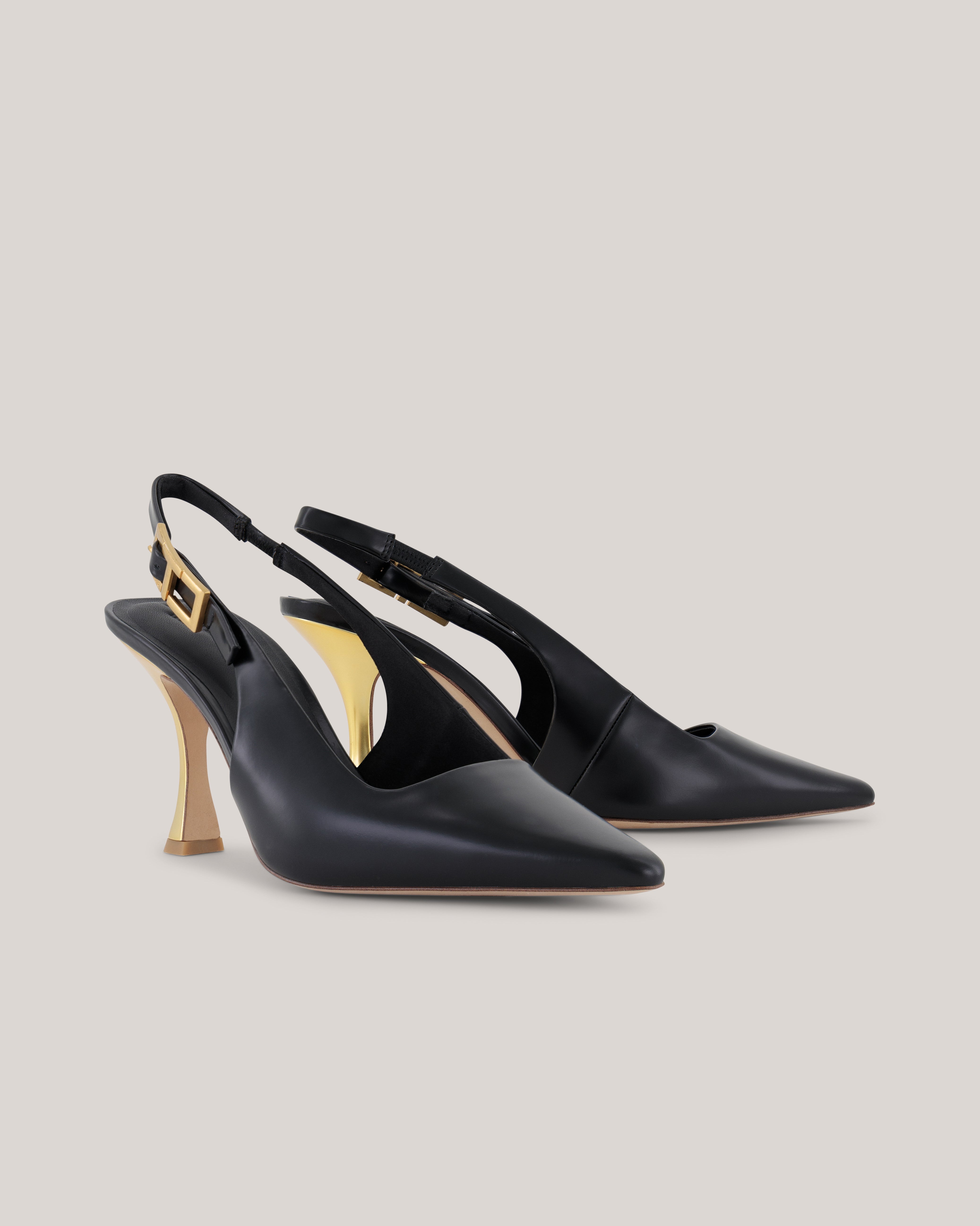 Lolaaaa Smooth Leather T Buckle Heel Black