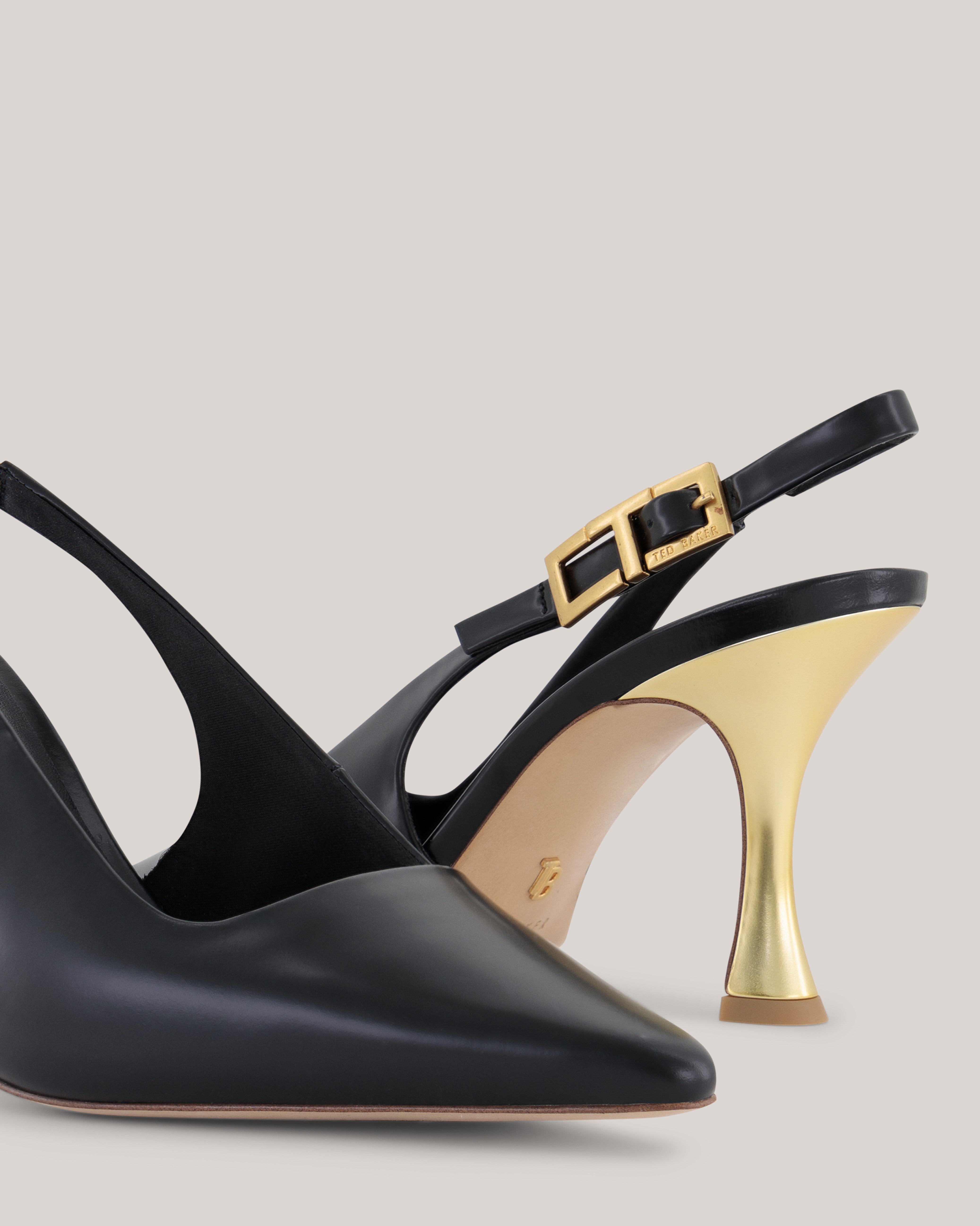 Lolaaaa Smooth Leather T Buckle Heel Black