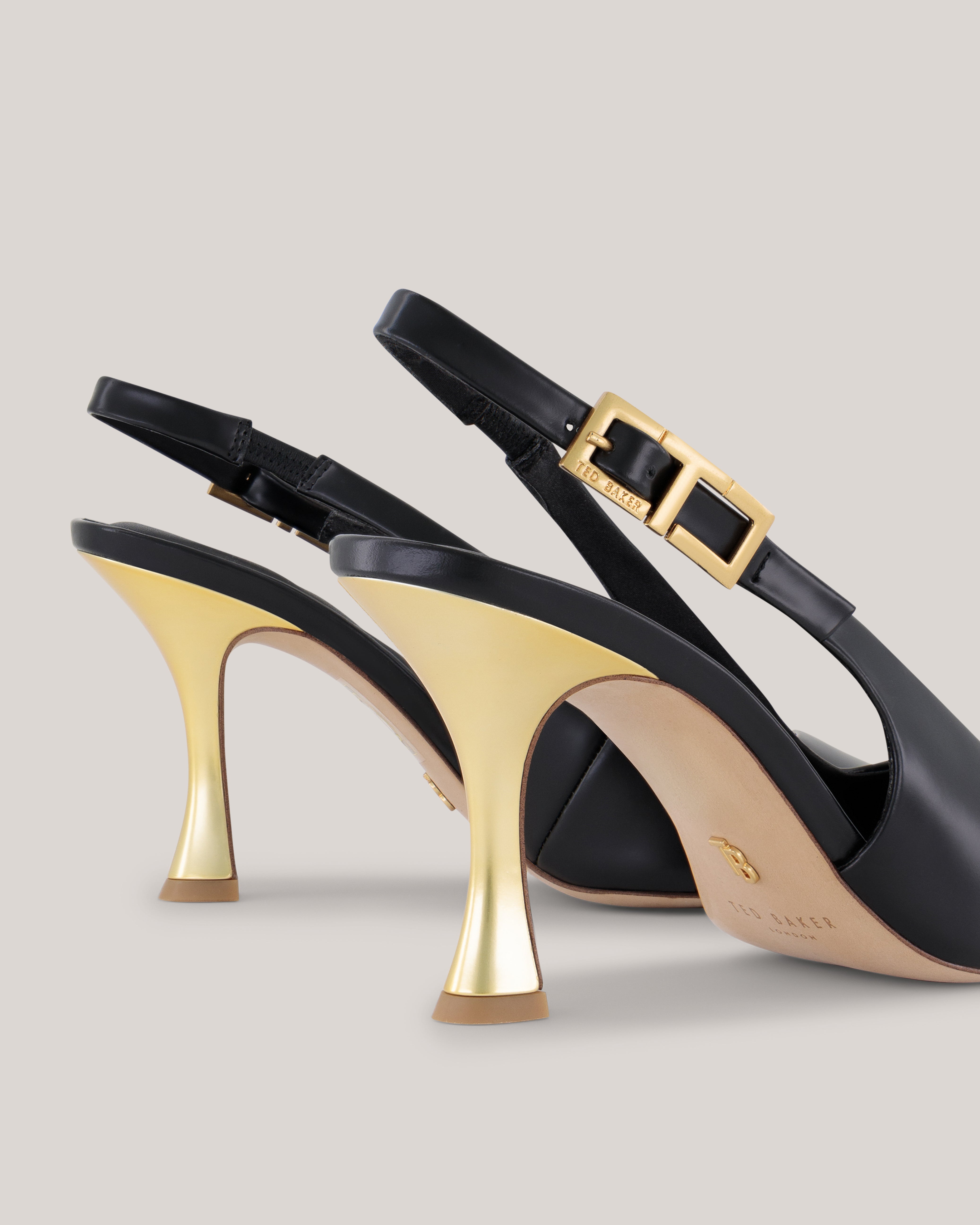 Lolaaaa Smooth Leather T Buckle Heel Black