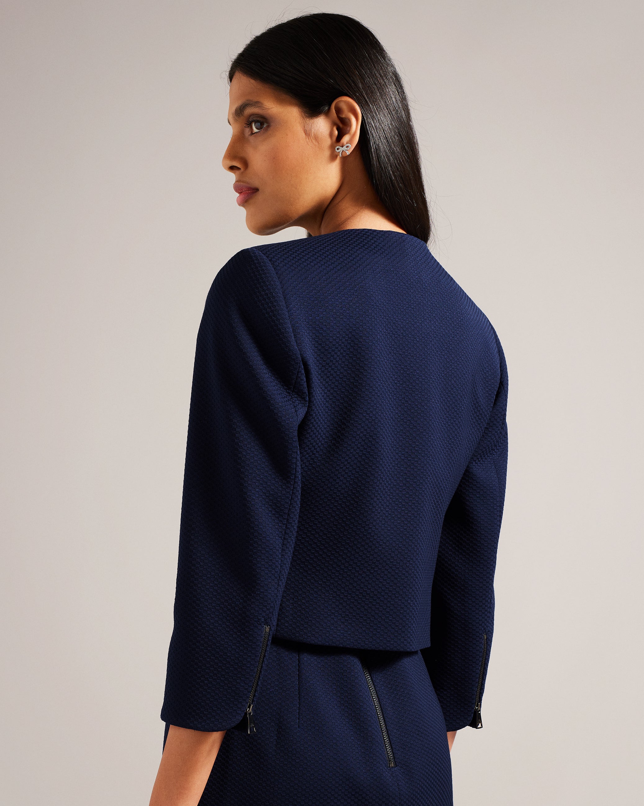 Michah Cropped Textured Jacket Navy