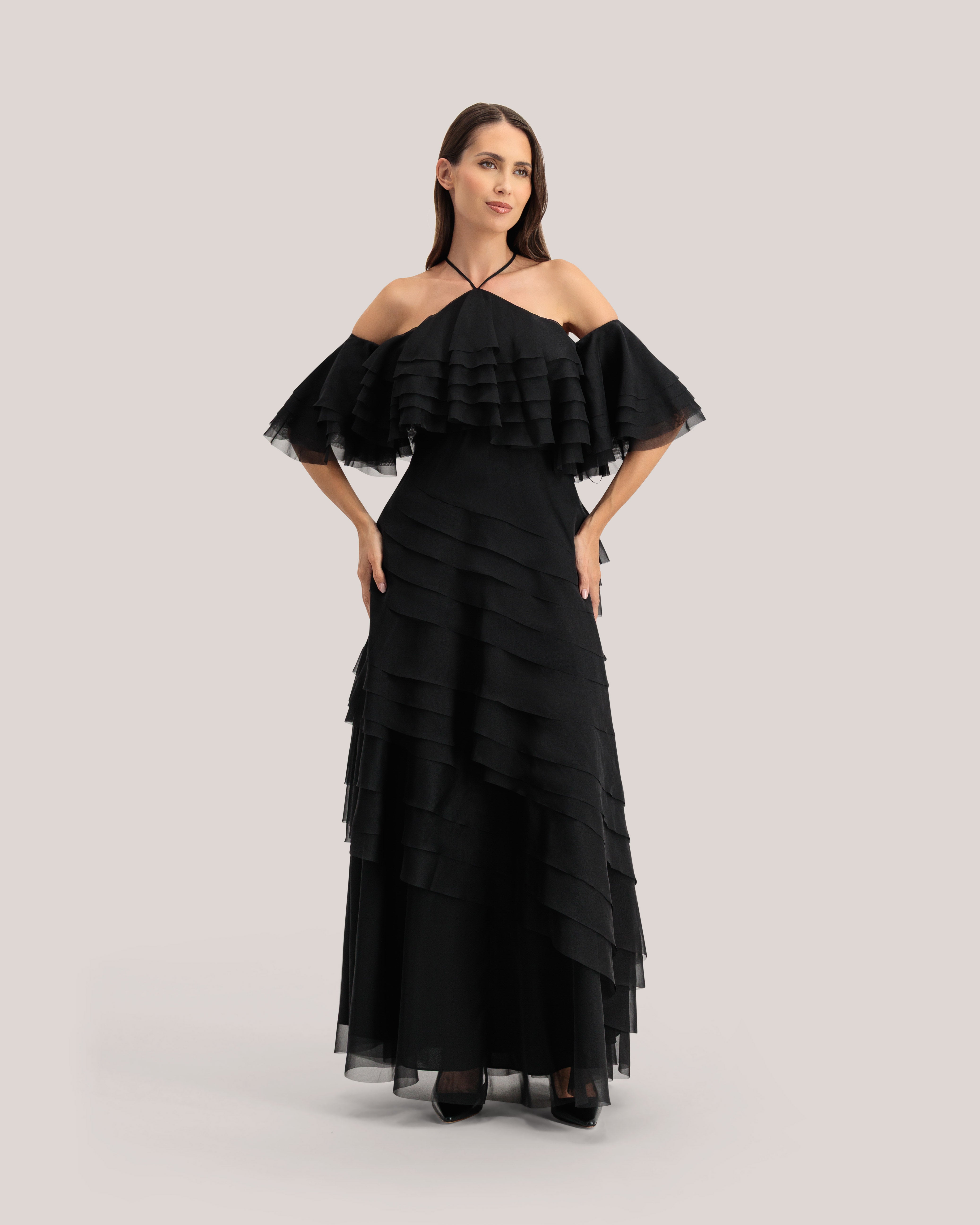 ted baker ruffle dress black Shop Lauzza Extreme Maxi for Women Online Size Option DKNY Women's Short Sleeve COLOR:Picture Color