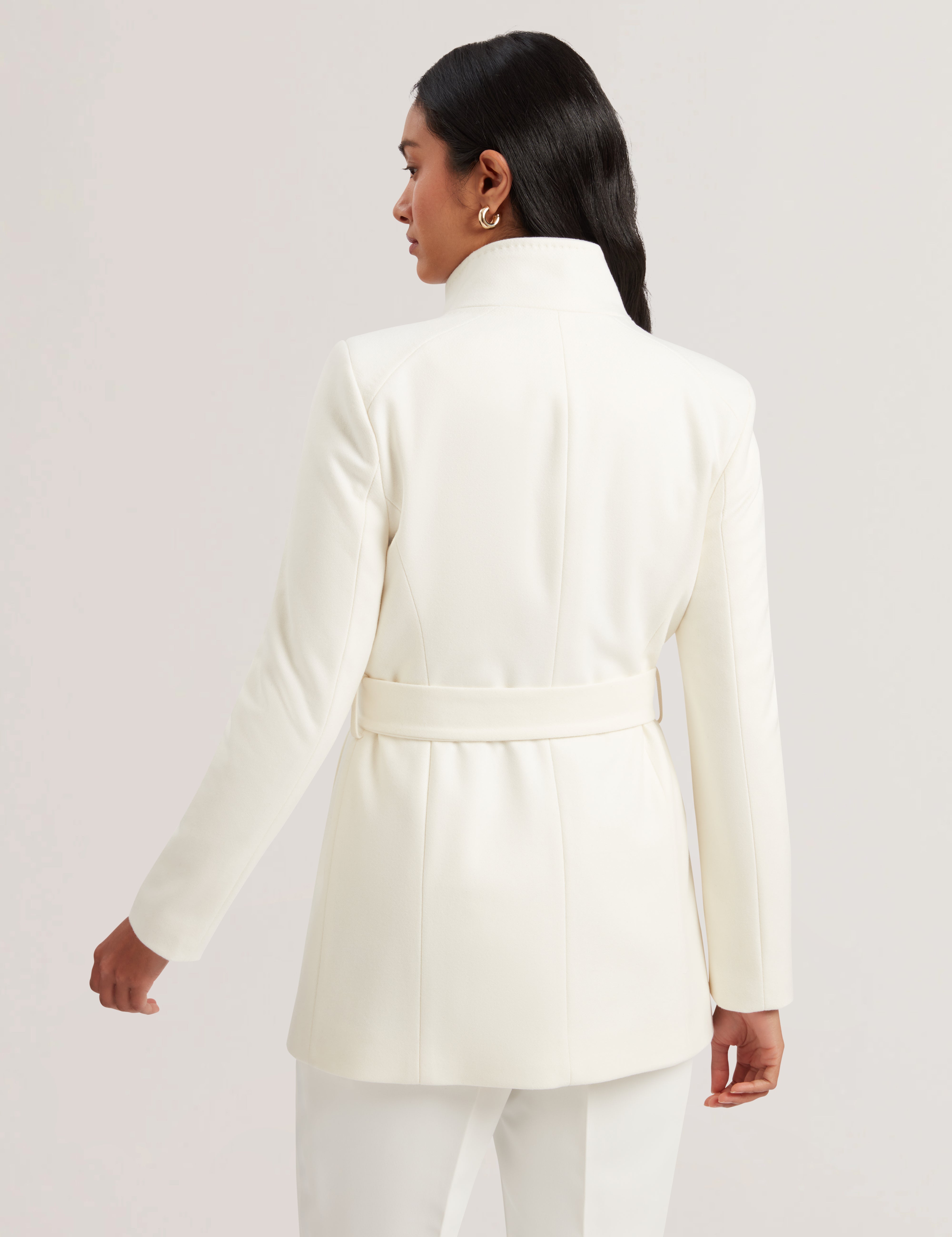 Rosess Short Belted Wool Wrap Coat Ivory