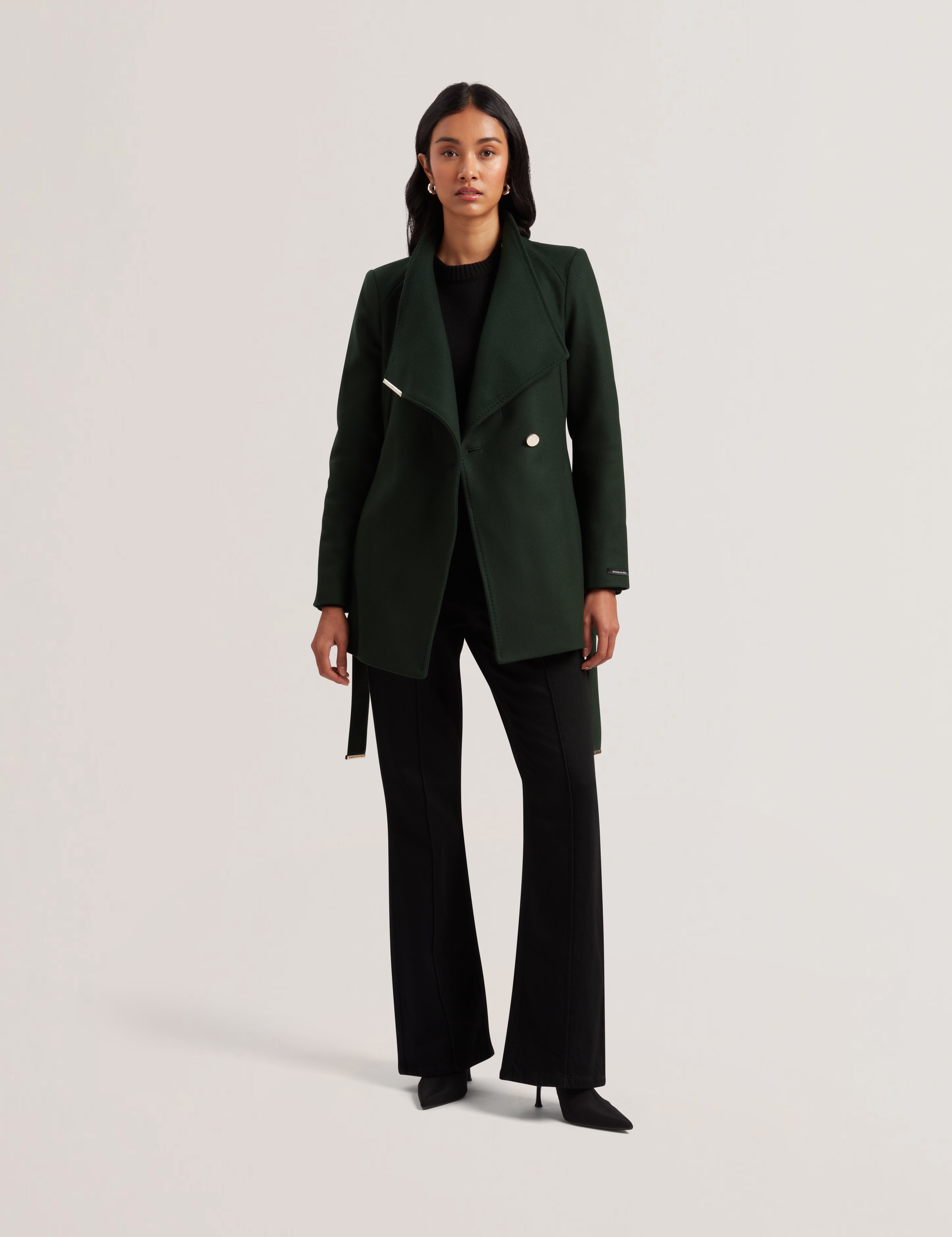 Rosess Short Wool Wrap Coat Dk-Green