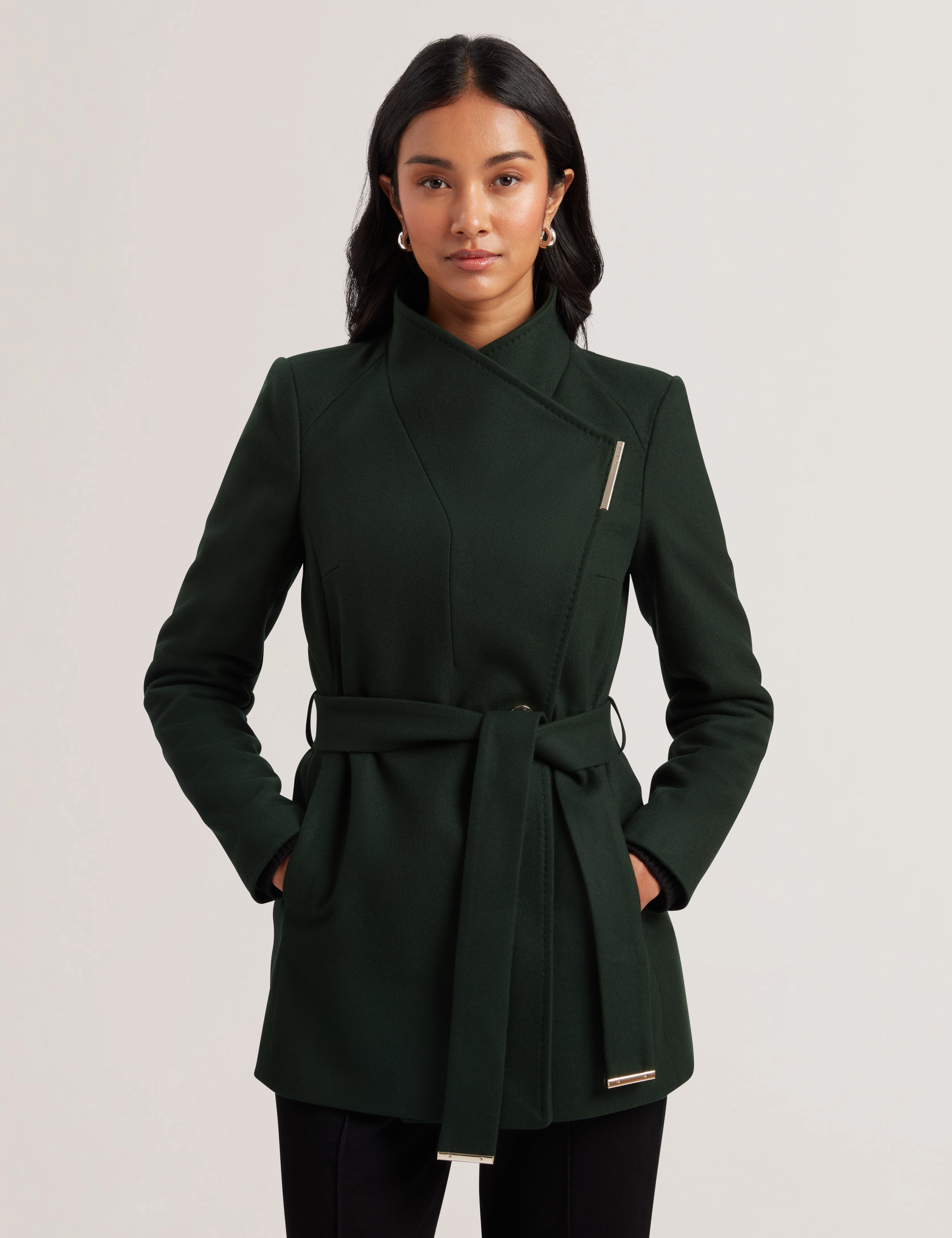 Rosess Short Wool Wrap Coat Dk-Green