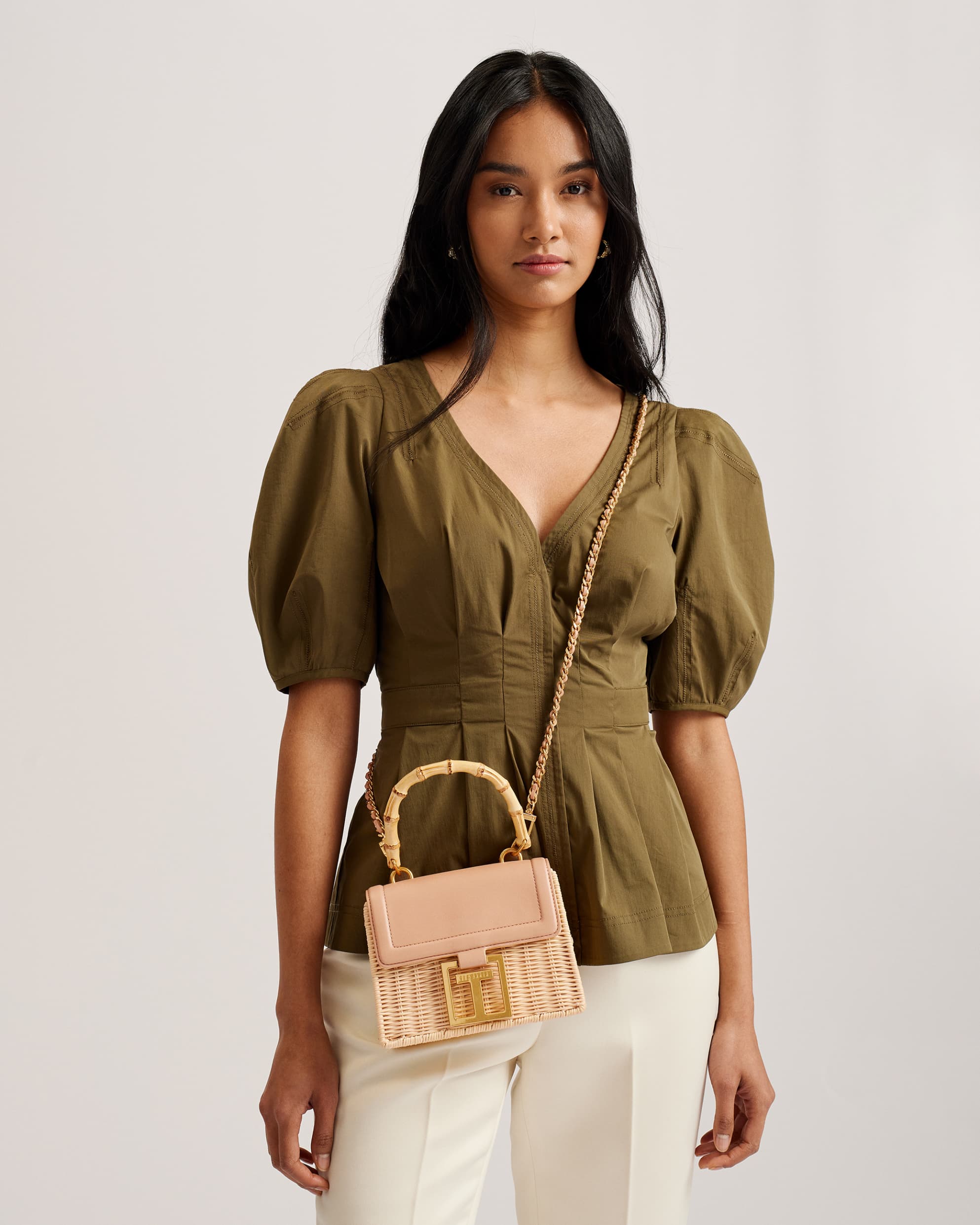 Jaylisa  Top Handle Basket Cross Body Bag Camel