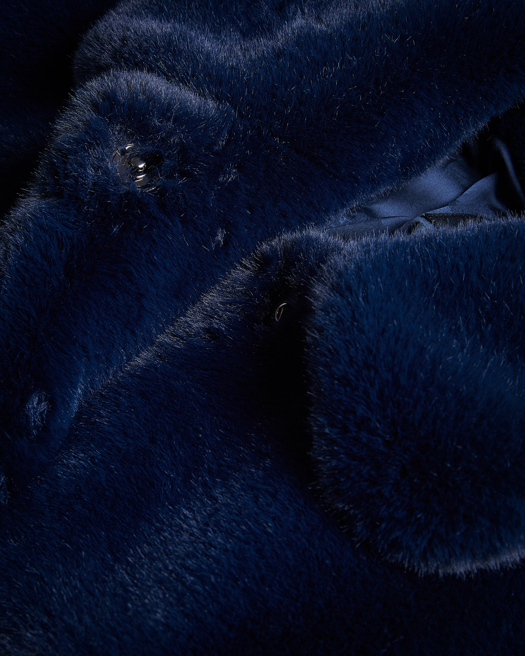 Liliam Faux Fur Hip Length Coat Navy-Blue