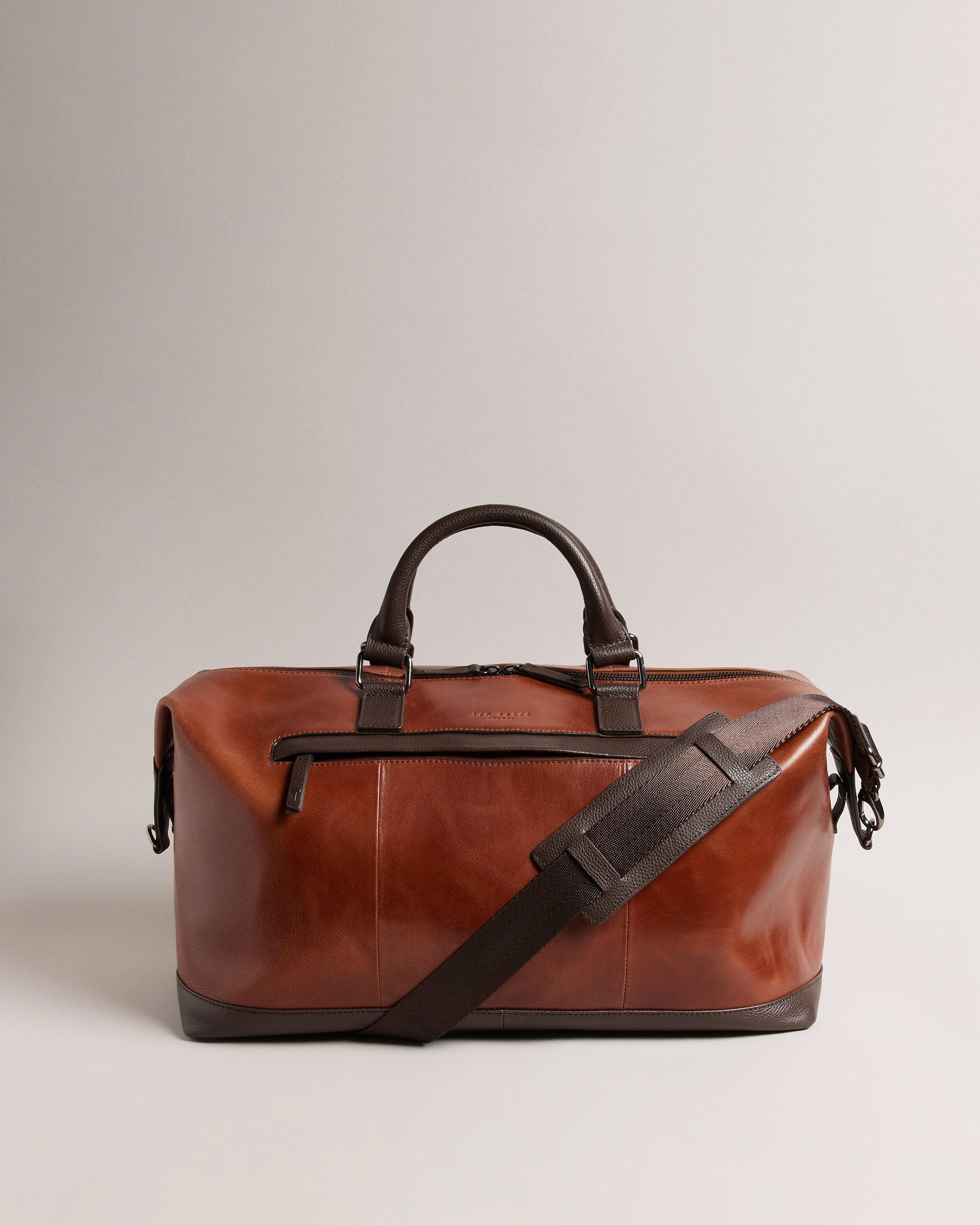 Raygon Leather Holdall With Webbing Strap Tan
