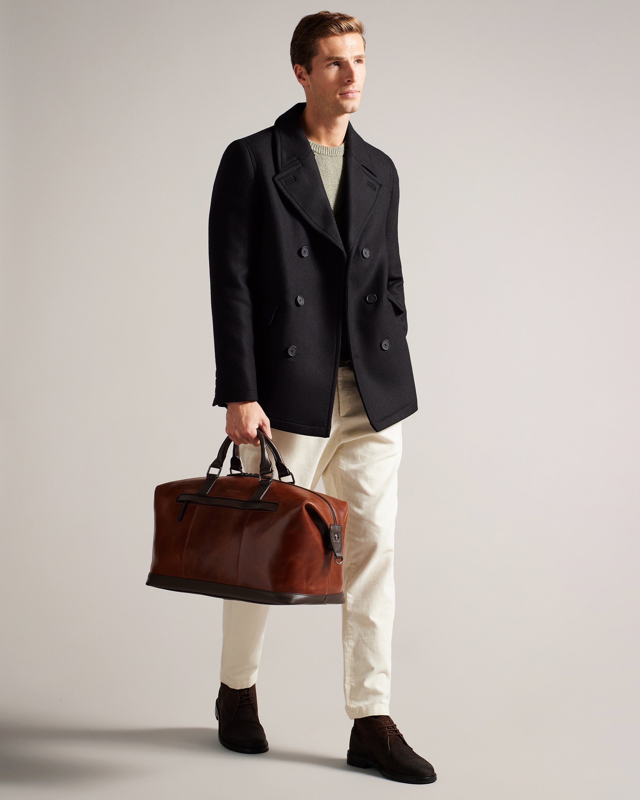 Raygon Leather Holdall With Webbing Strap Tan