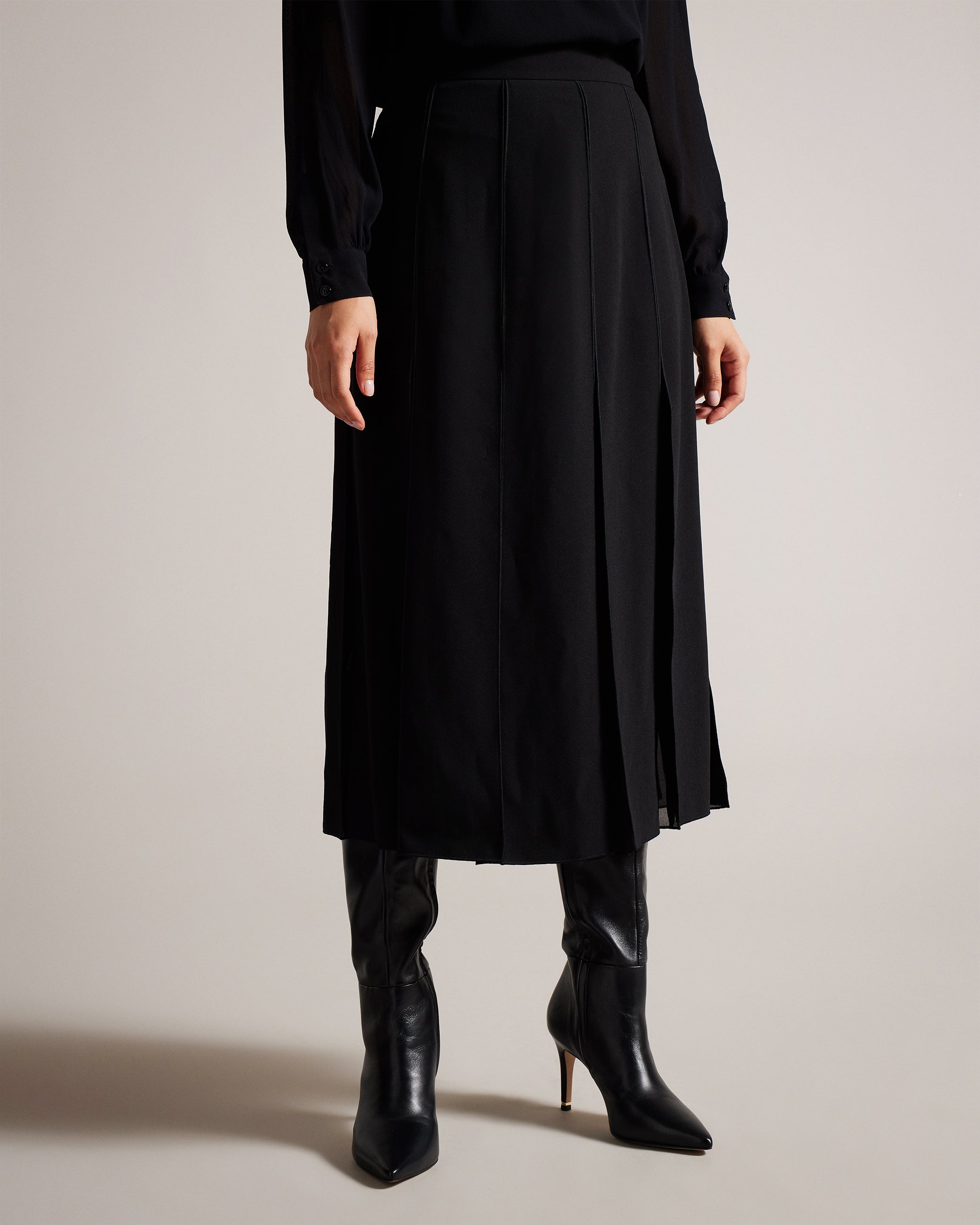 Addelia Midi Skirt With Sheer Panelling Black