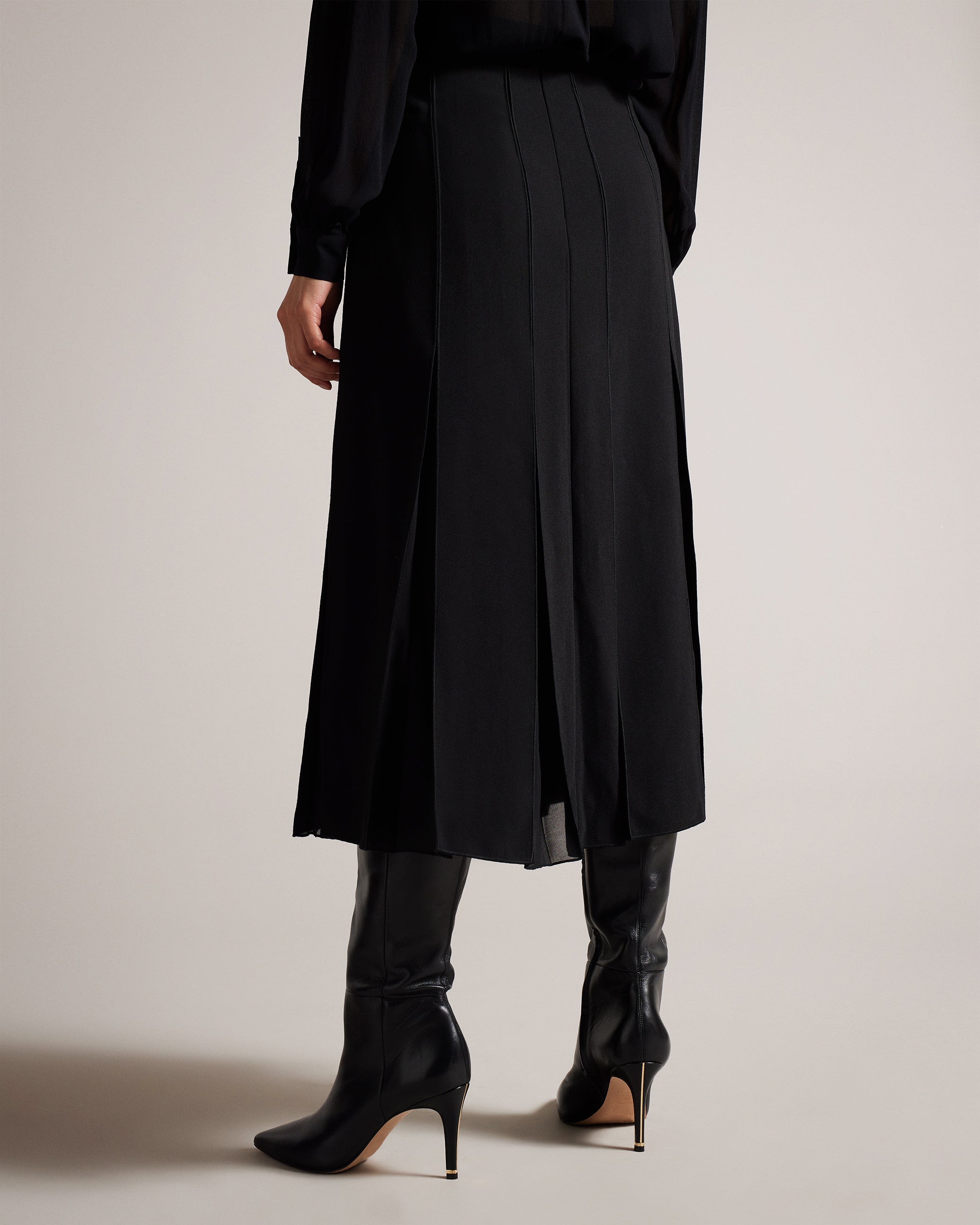 Addelia Midi Skirt With Sheer Panelling Black
