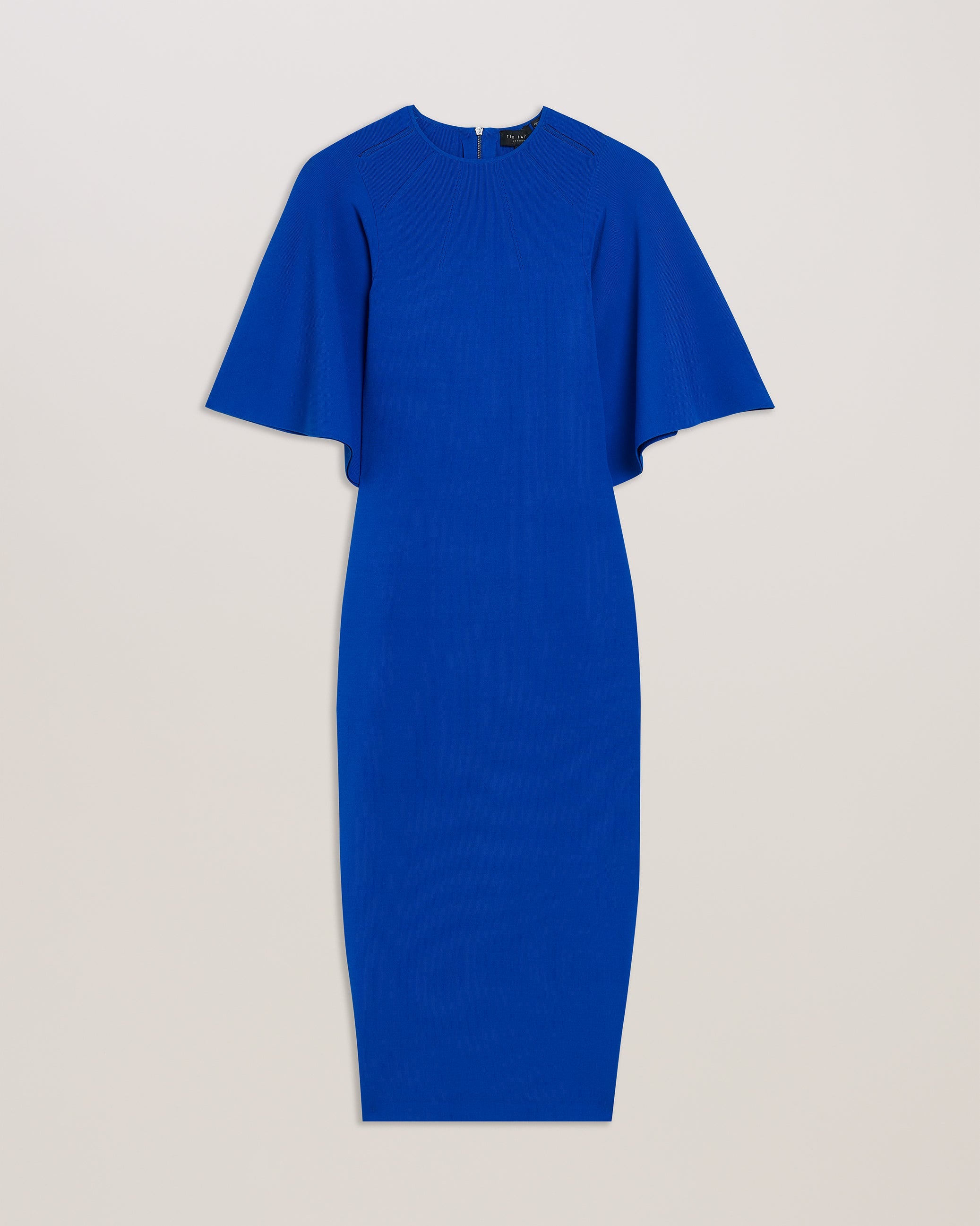 Lounia Fluted Sleeve Knitted Bodycon Midi Dress Mid-Blue
