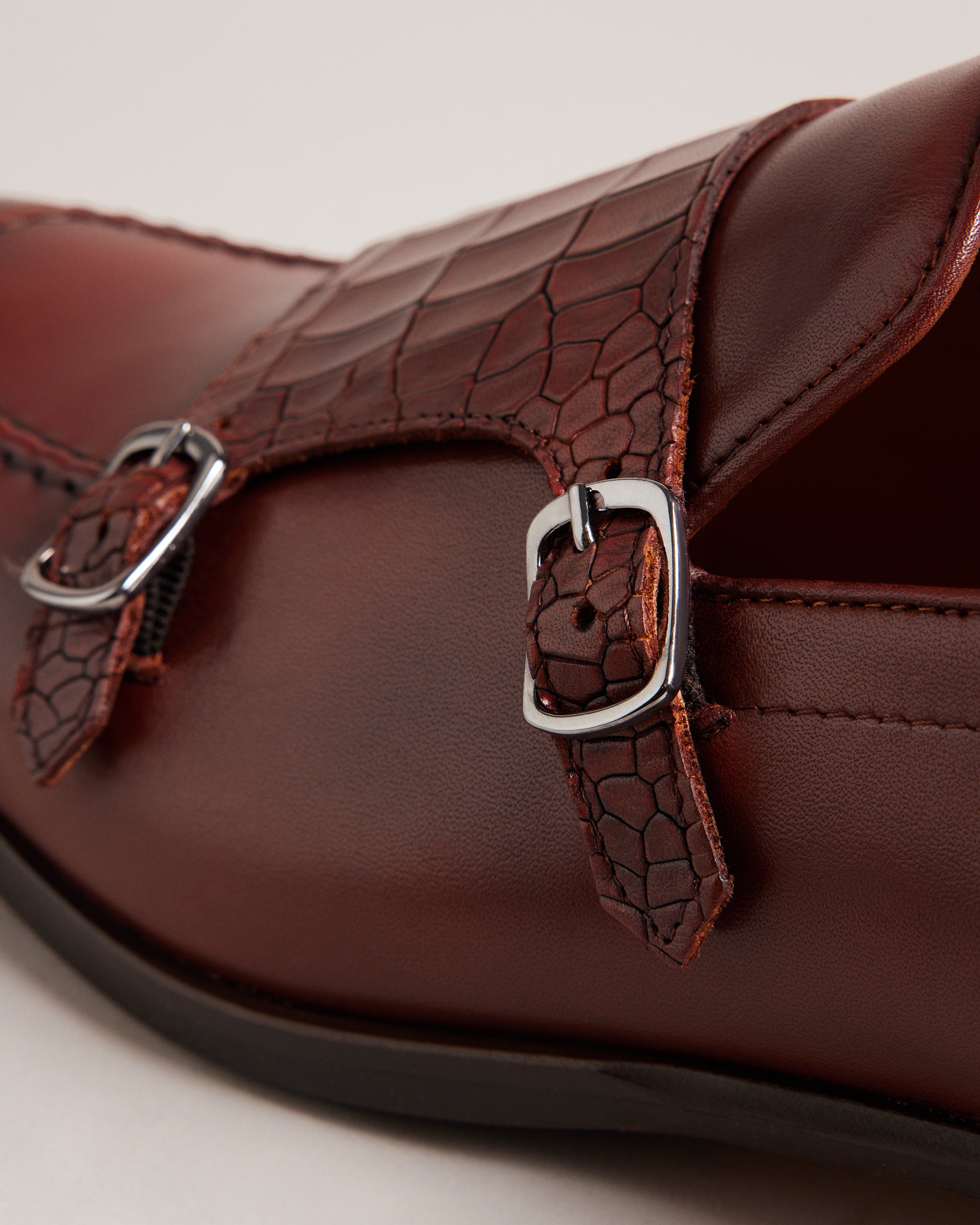 Seyie Crocodile Effect Leather Monk Shoes Brn-Choc