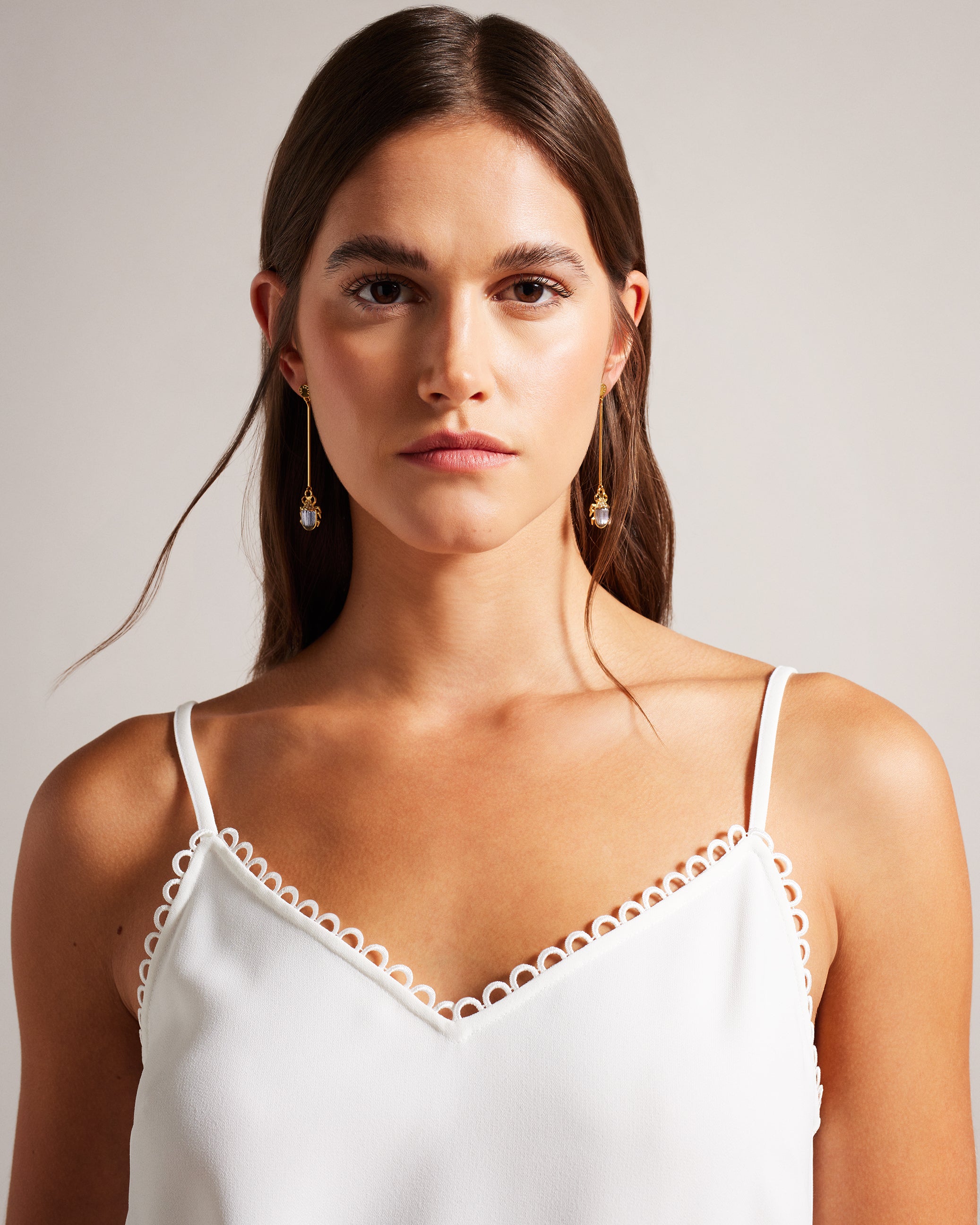 Andreno Strappy Cami With Looped Trims White