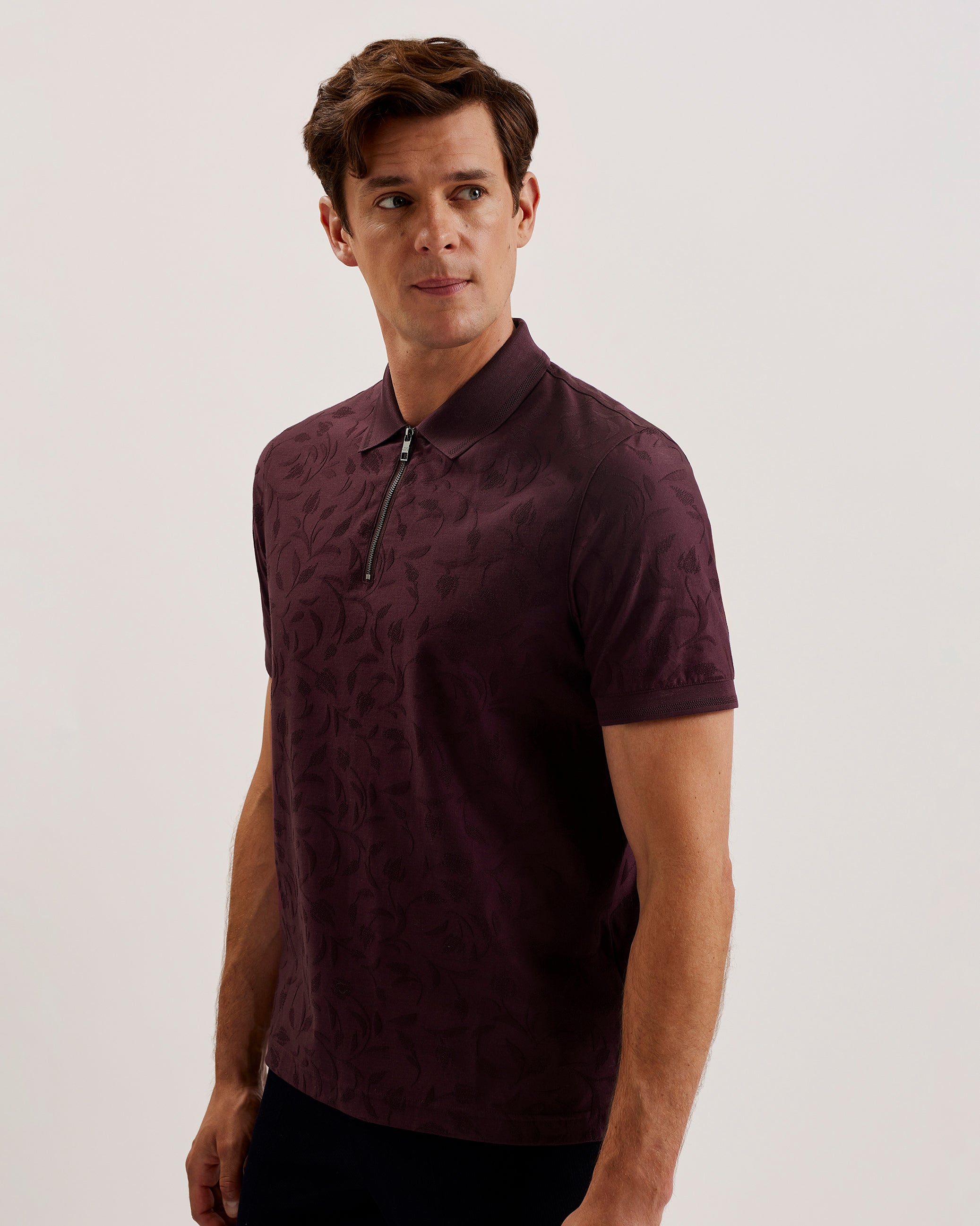 Polenn Short Sleeve Regular Textured Half-Zip Polo Maroon