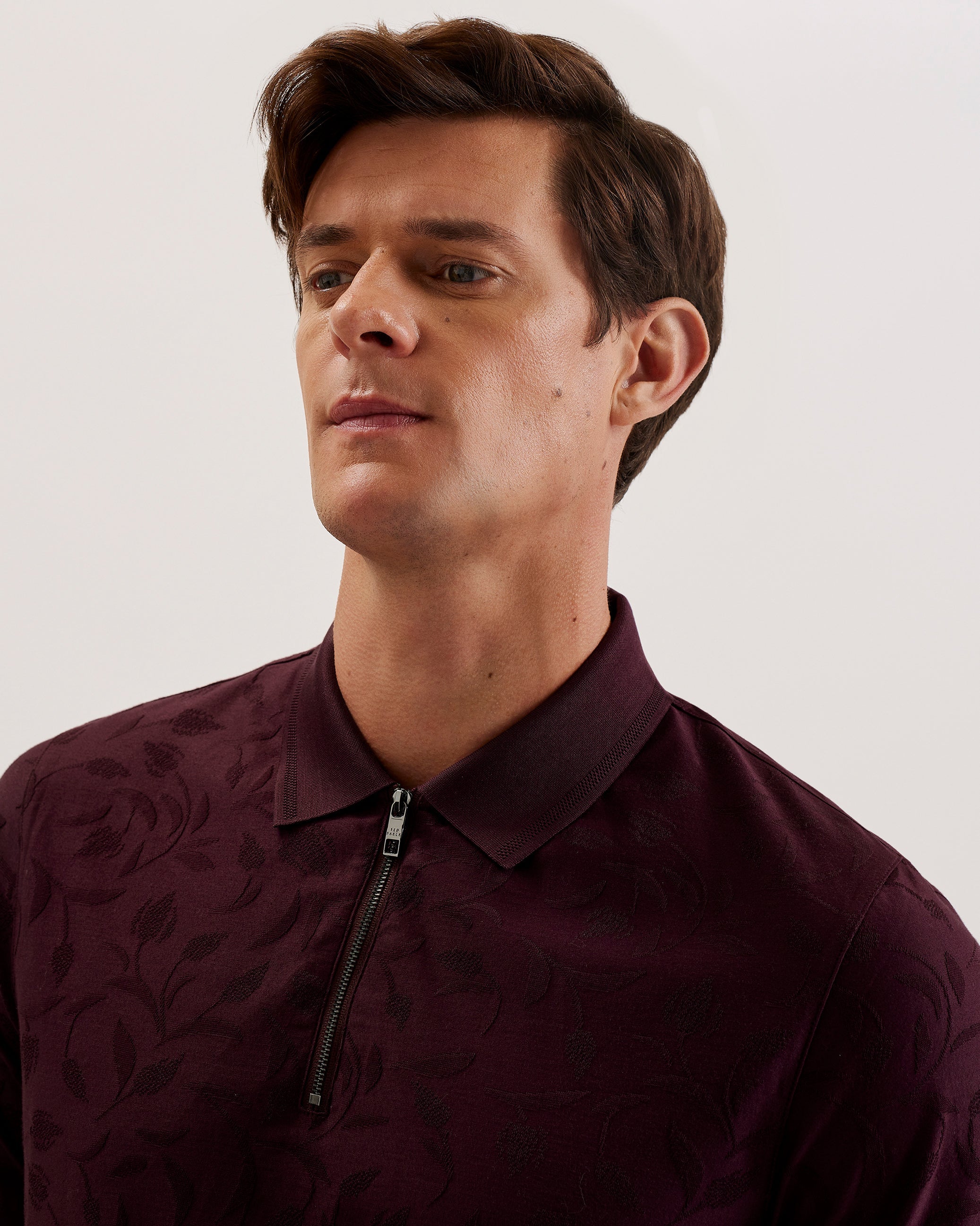 Polenn Short Sleeve Regular Textured Half-Zip Polo Maroon