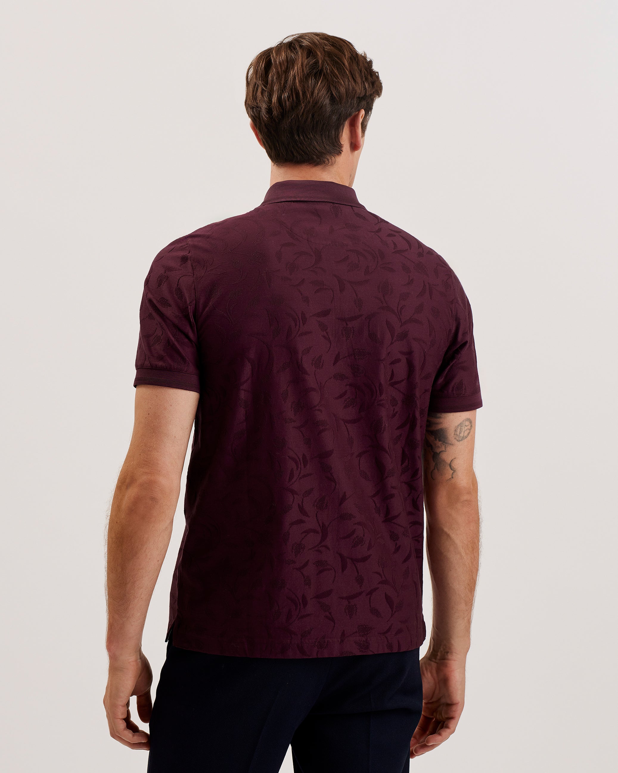 Polenn Short Sleeve Regular Textured Half-Zip Polo Maroon