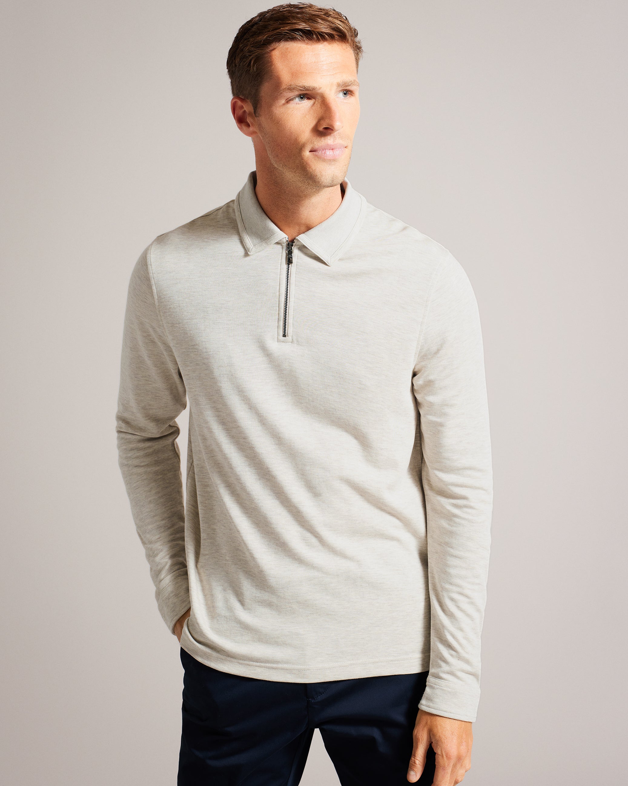 Karpol Long Sleeve Modal Polo Shirt Natural