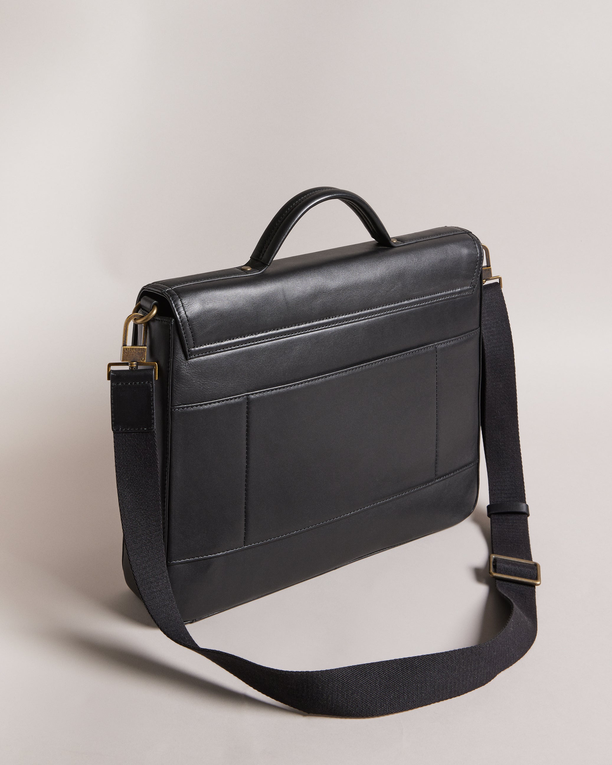 Kalson Trunk Lock Leather Messenger Bag Black