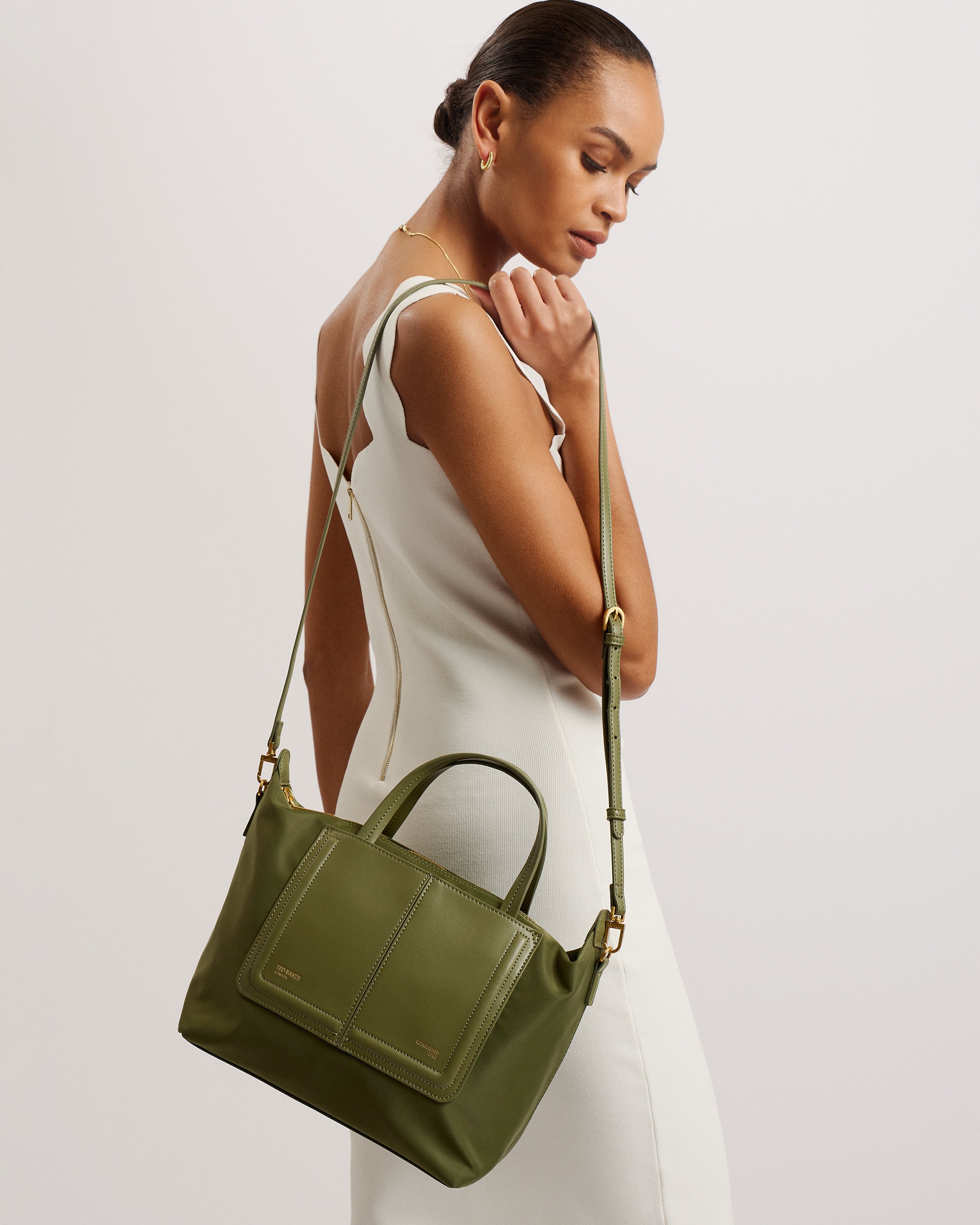 Voyena Nylon Faux Leather Detail Tote Bag Dk-Green