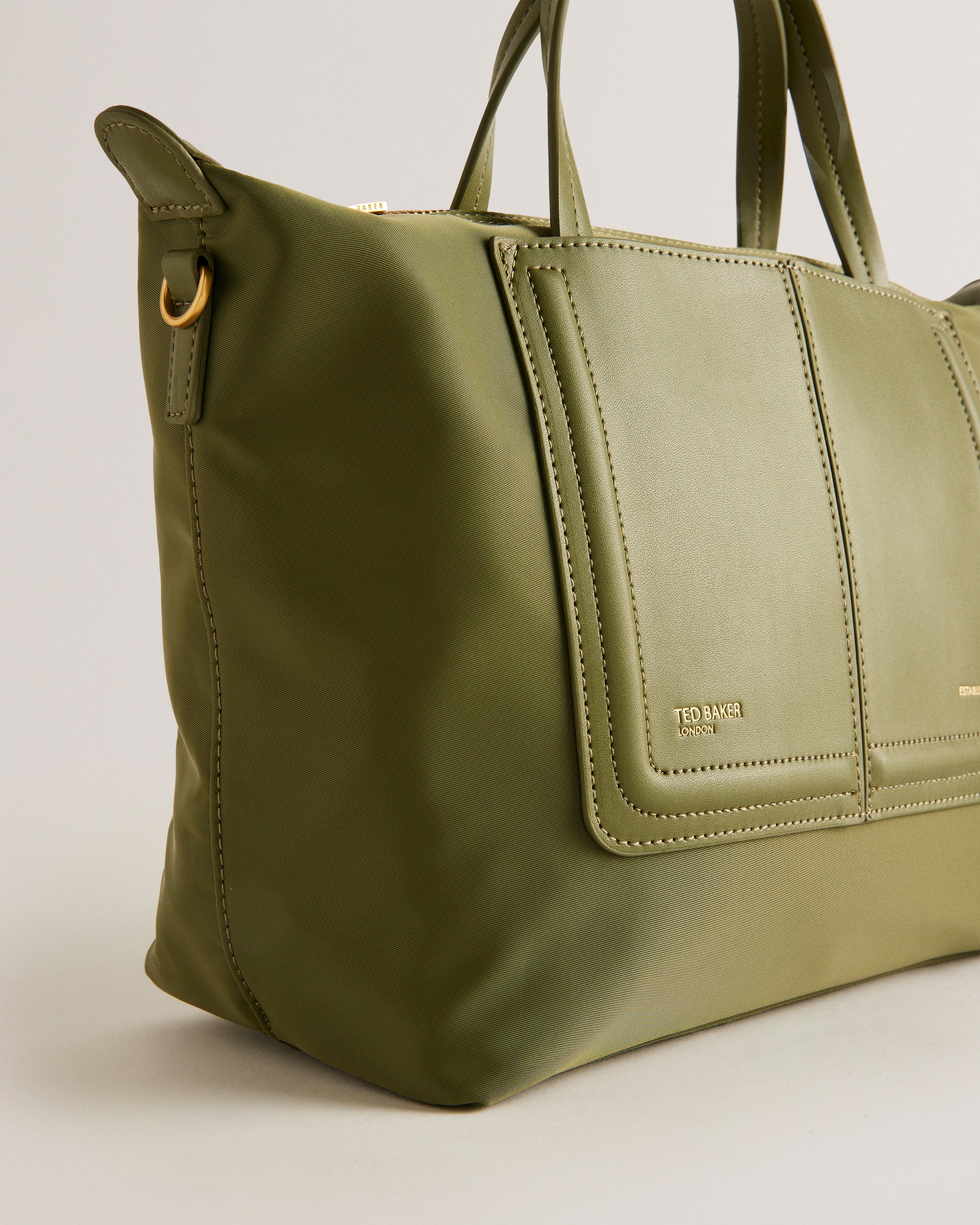 Voyena Nylon Faux Leather Detail Tote Bag Dk-Green