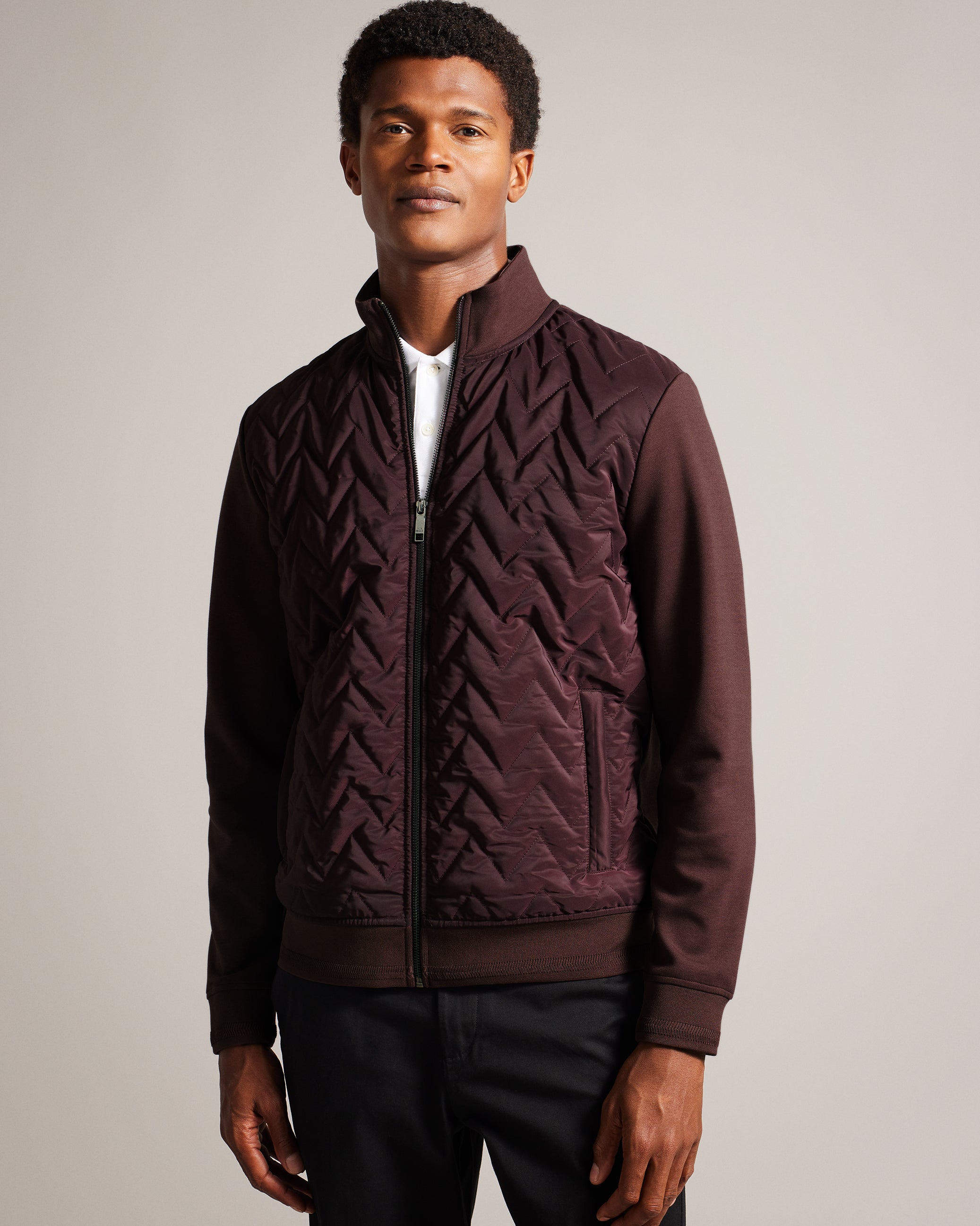 Hamste Long Sleeve Quilted Front Jacket Dp-Purple