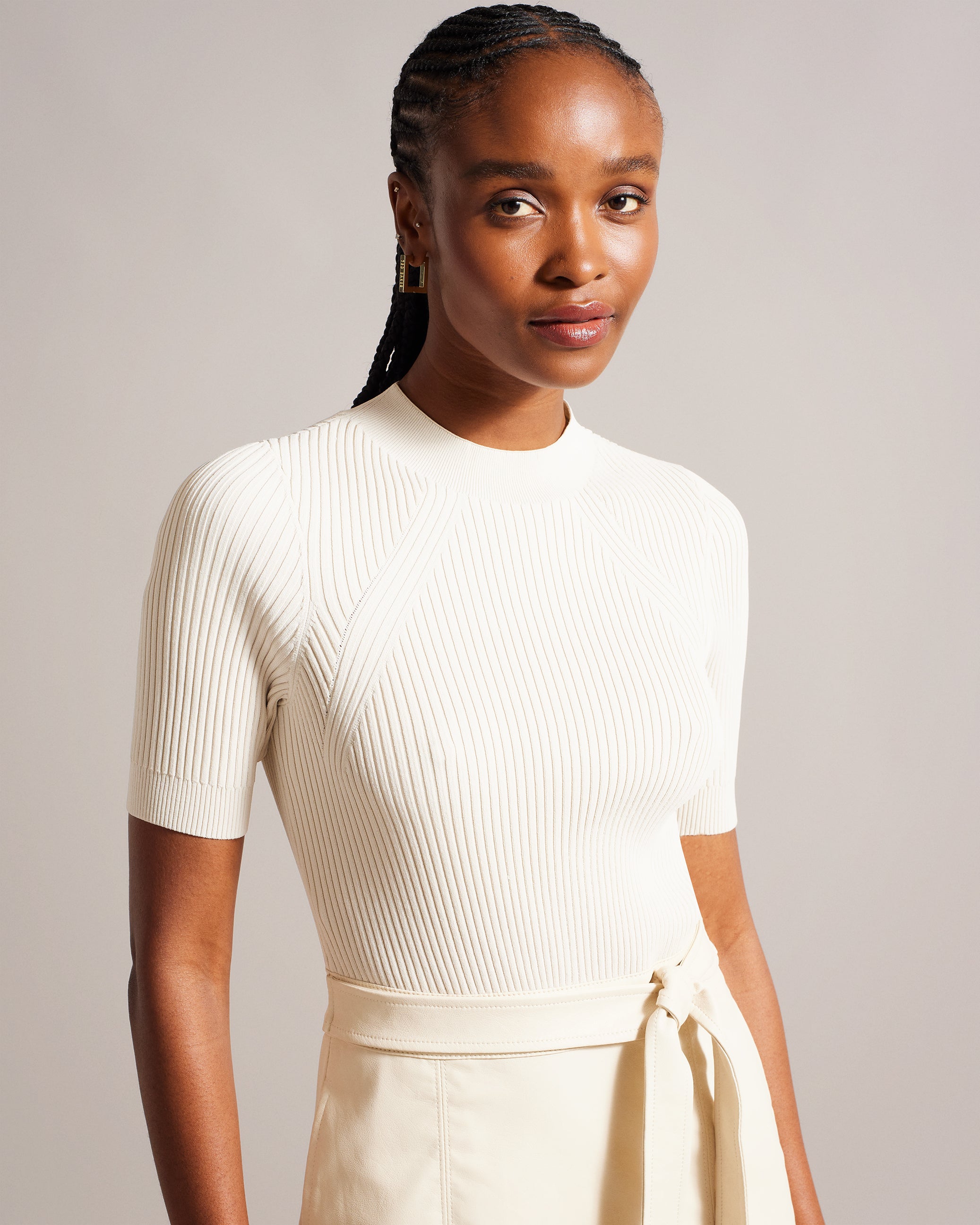 Matiar Knit And Faux Leather Midi Dress Ivory